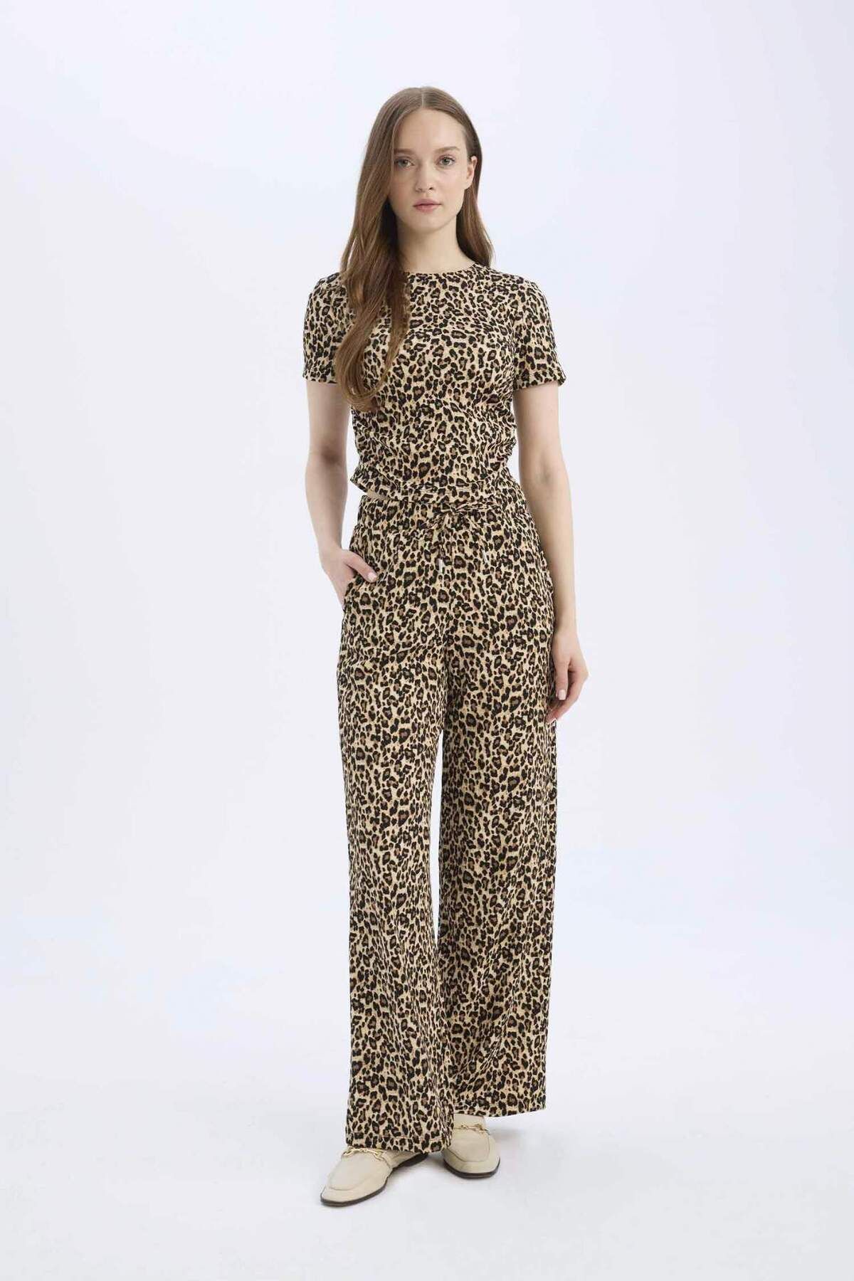 DeFacto-Straight Fit Leopard Patterned Pocket Wrap Trousers E2837Ax25Sp 7