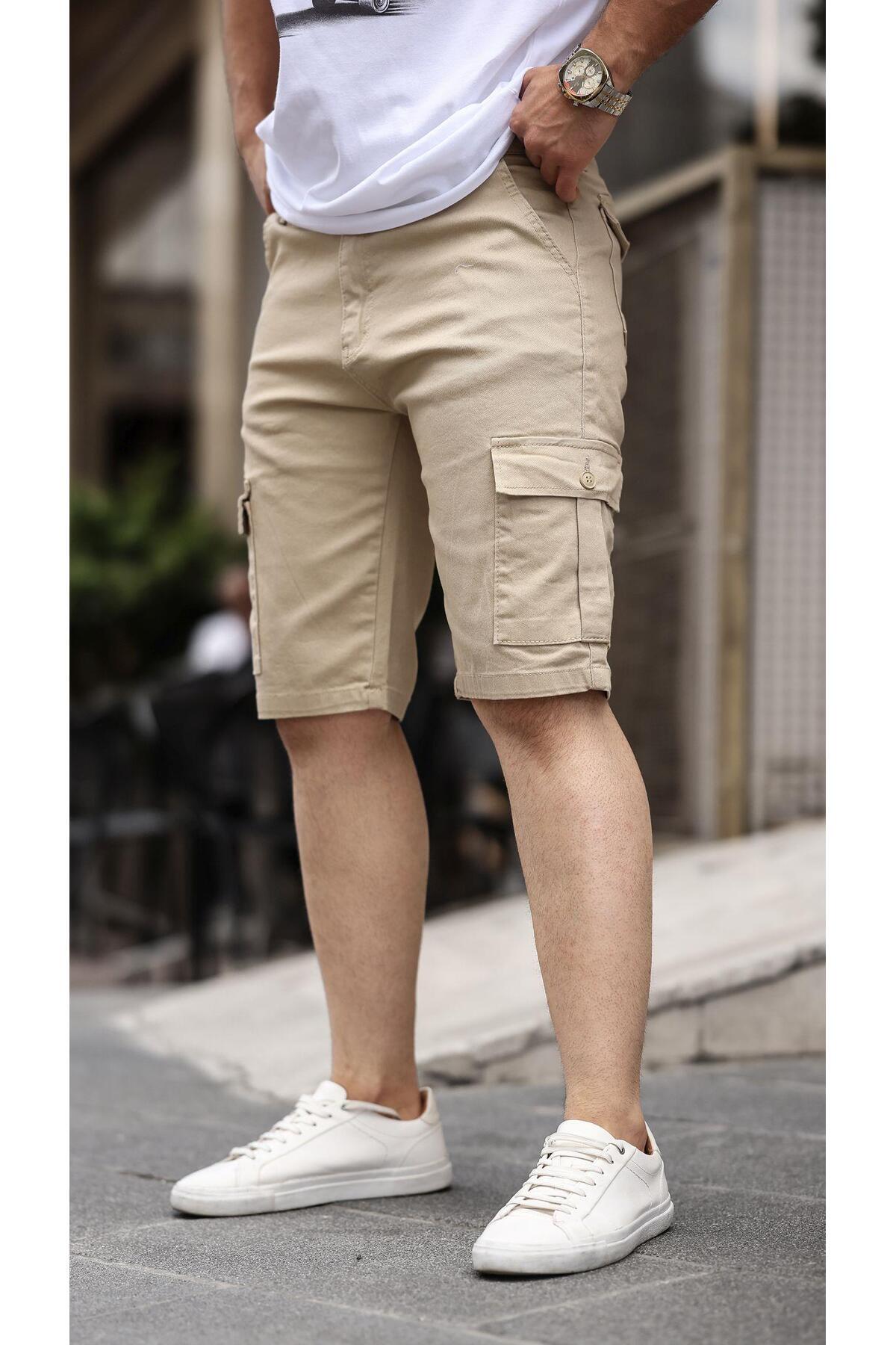 Domoda-Slim Fit Keine Denim Seitentaschen Dehnbares Gewebe Herren Jean Cargo Shorts 4