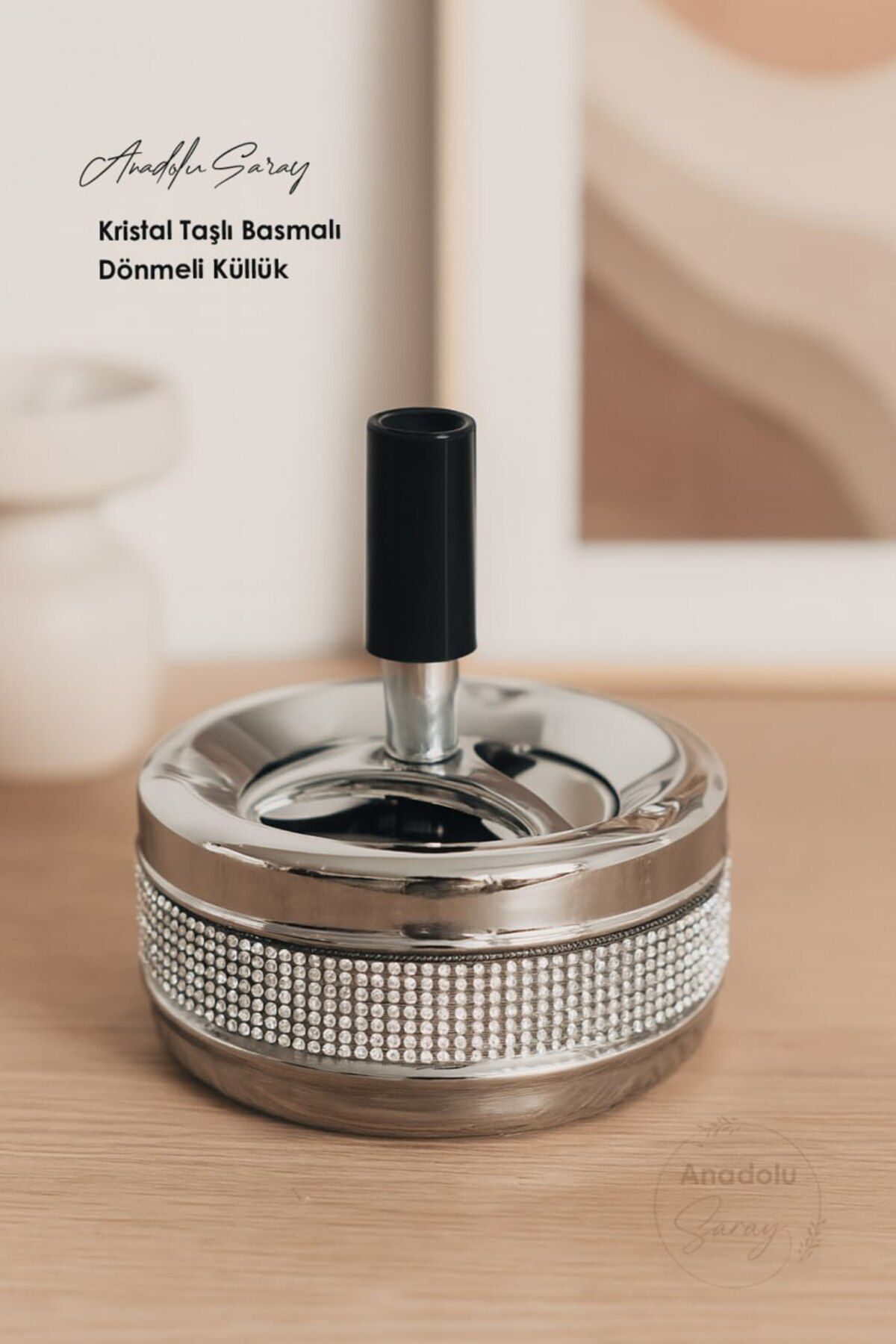 Anadolu Saray-Crystal Stone Pressed Rotating Ashtray – Luxury Ashtray with Shiny Metallic Cover |   Decorative Desktop Ashy 2