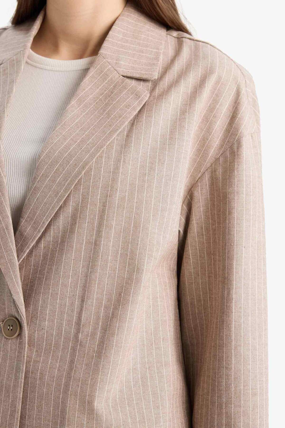 DeFacto-Relax Fit Jacket Collar Line Patterned Linen Blazer Jacket E4561Ax25Sp 5