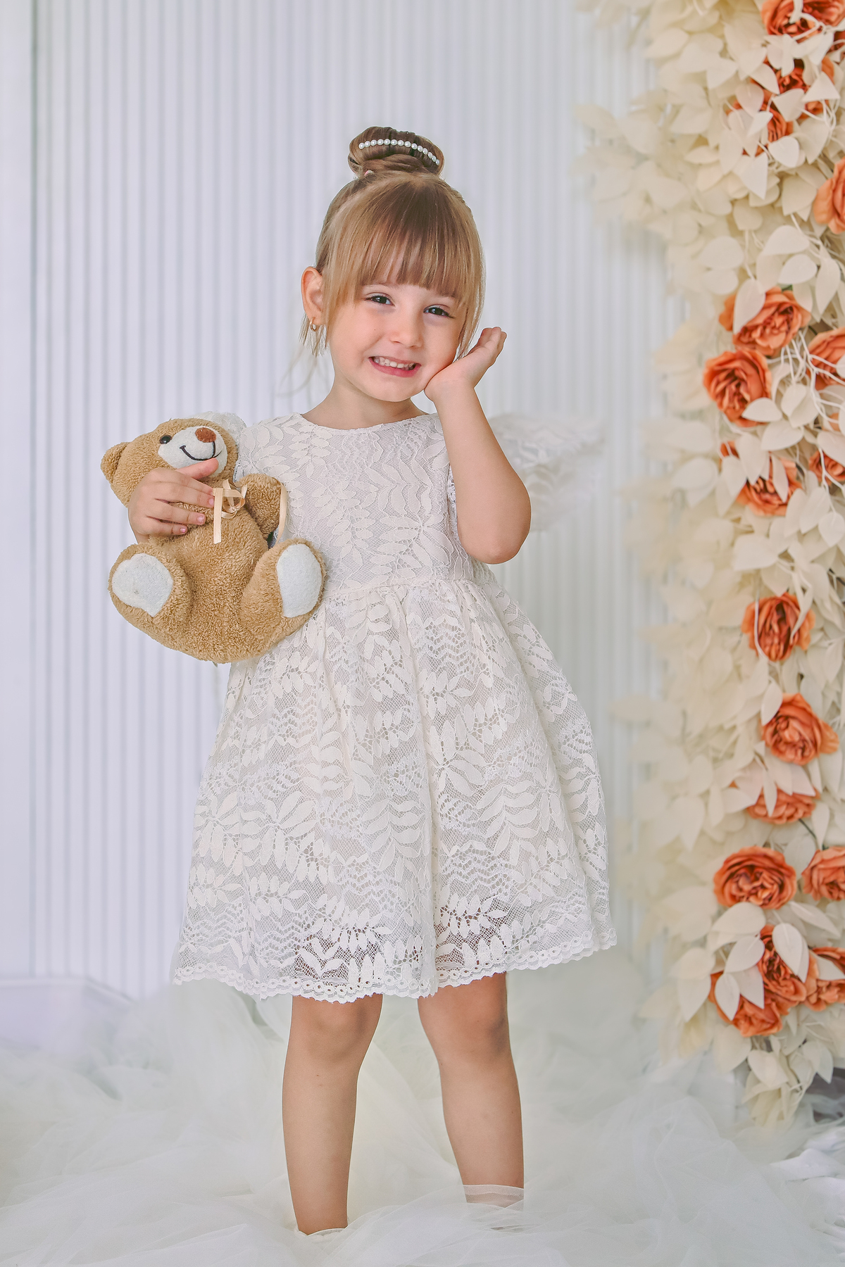 Baby Animals Kız Bebek Elbise Kız Çocuk Elbise Doğum Günü Parti Düğün Elbise Dantelli Kısa Kol Astarlı Elbise fotoğrafı 7 (önizleme)