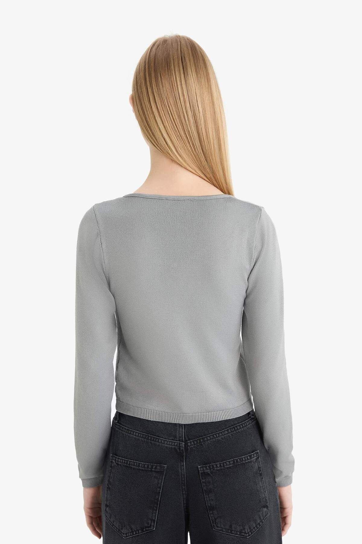 DeFacto-Pulover Coool Slim Fit, cu decolteu triplu, tricotaj E7513AX25SP 6