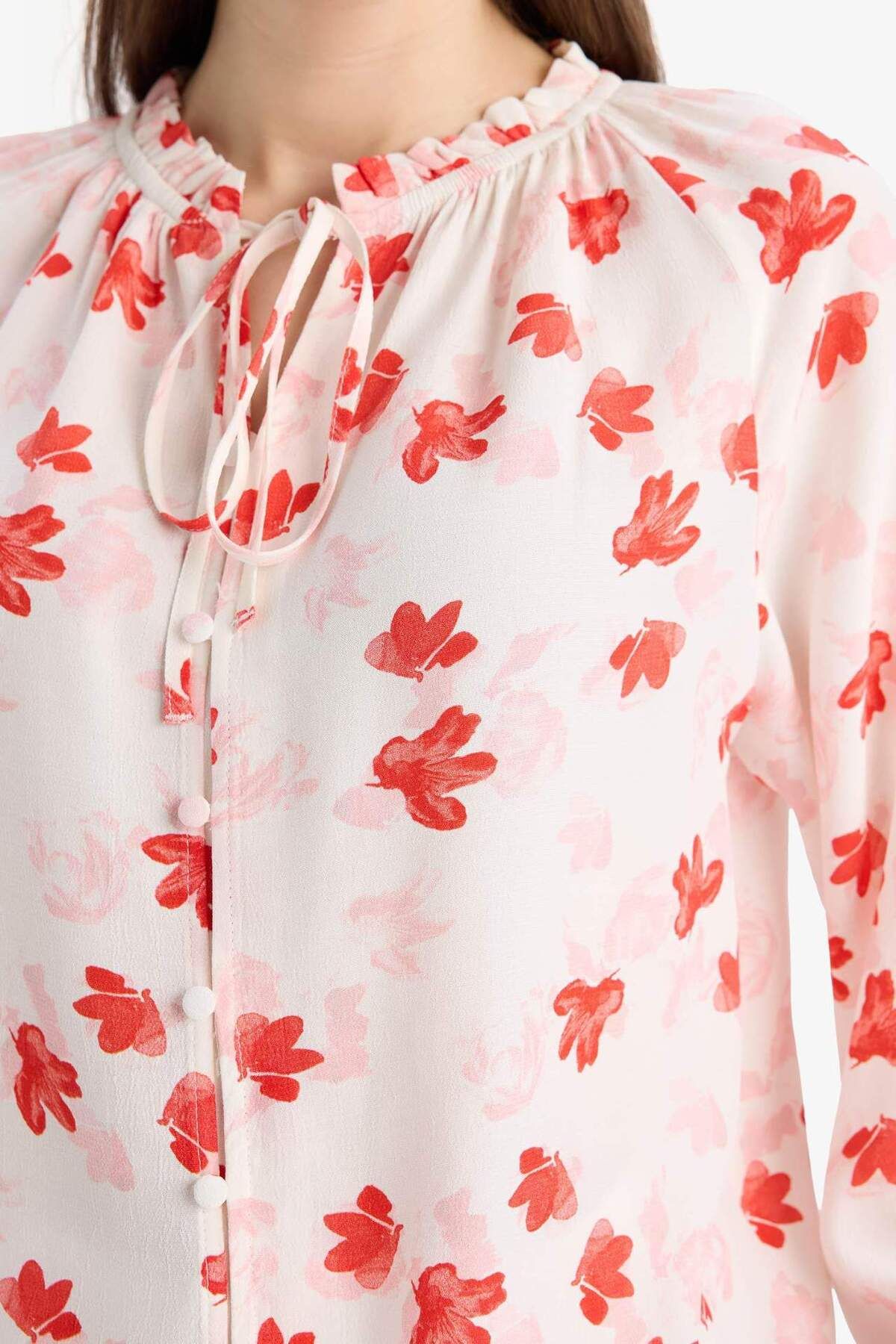 DeFacto-Regular Fit Pattern Maroken Long Sleeve Blouse E7637Ax25Sp 8
