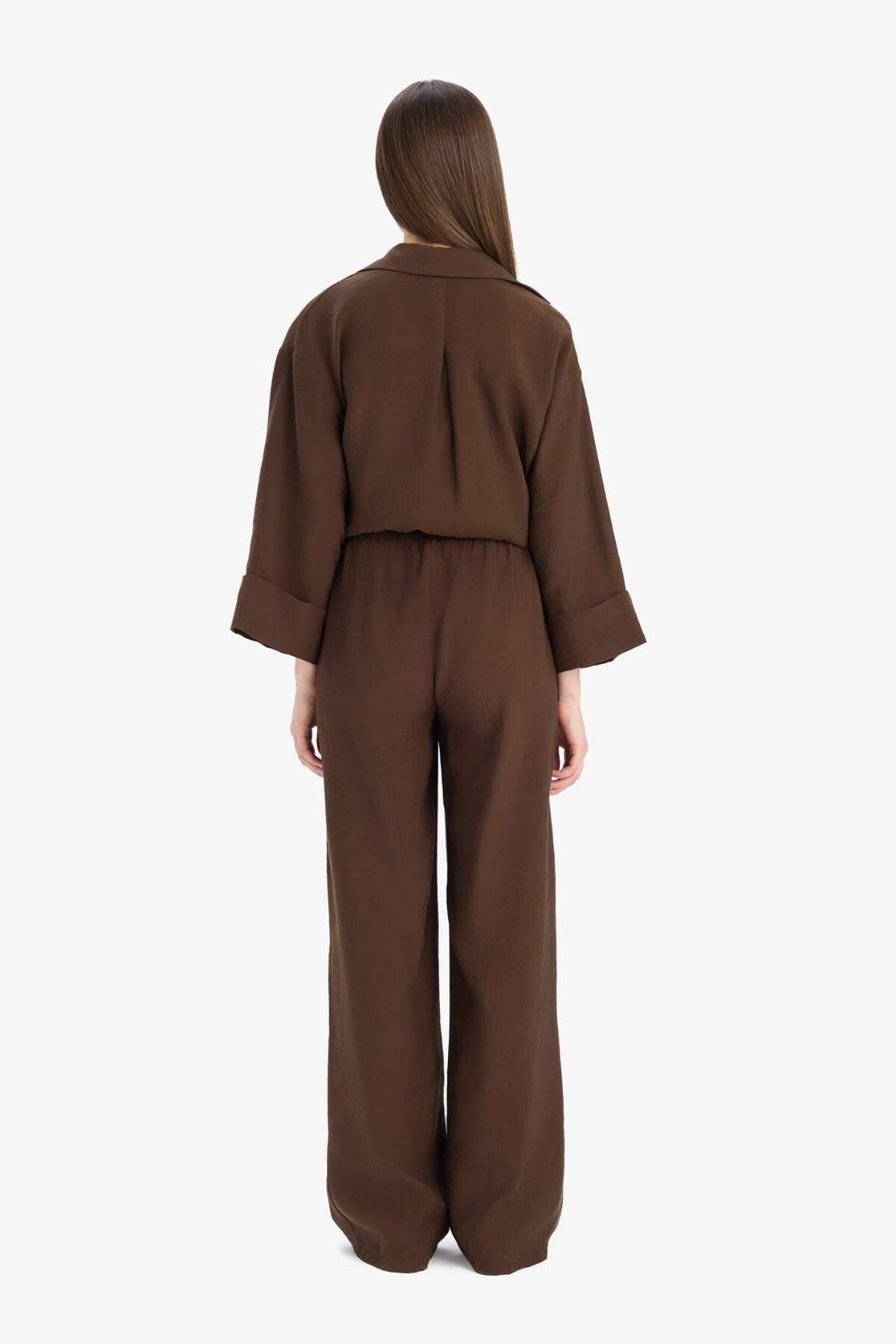 DeFacto-Pantaloni palazzo din țesătură modal cu picioare largi, talie înaltă, picioare drepte, picioare late E8235AX25SM 6