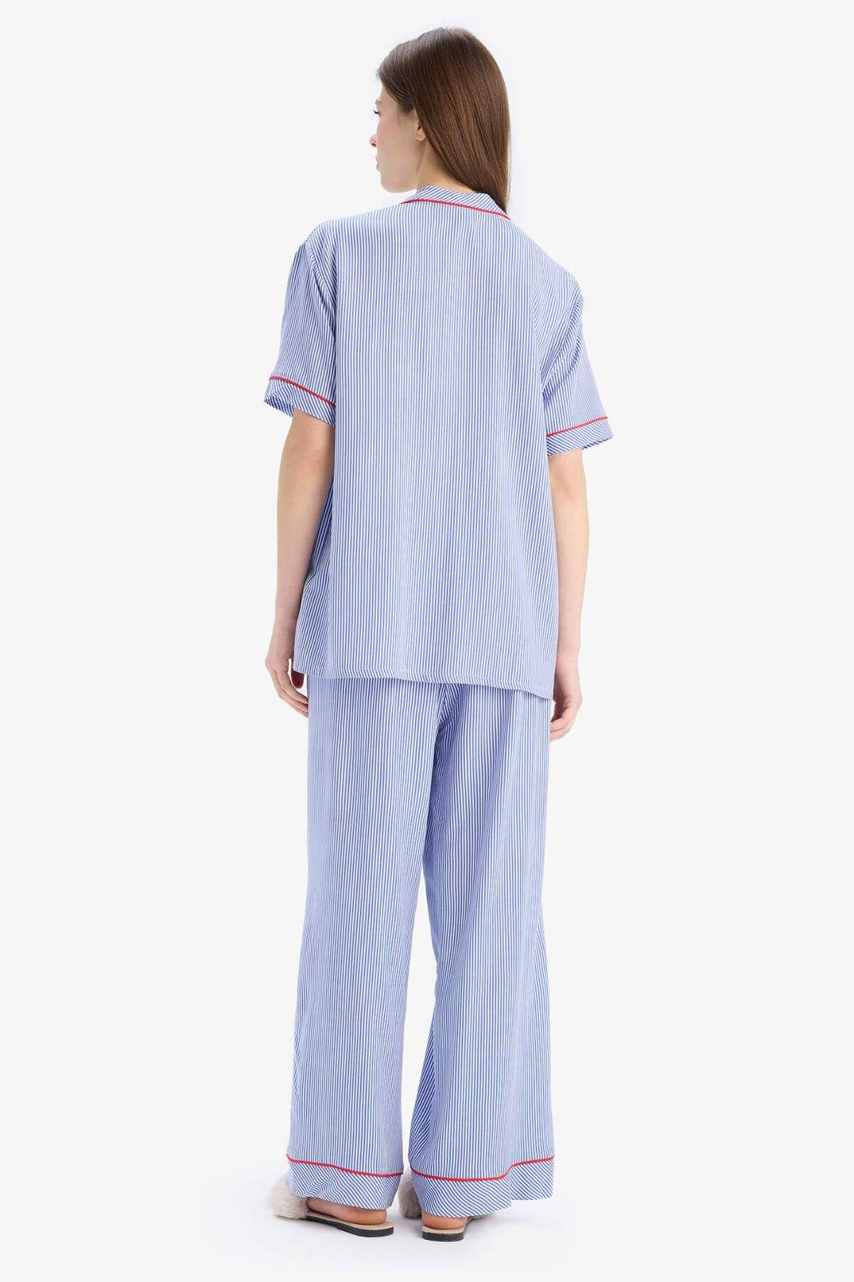 DeFacto-Pajama Sets Viscose Short Sleeve Top Flexible Waisted Long Bottom-Fall in Love E7651Ax25Sp 7
