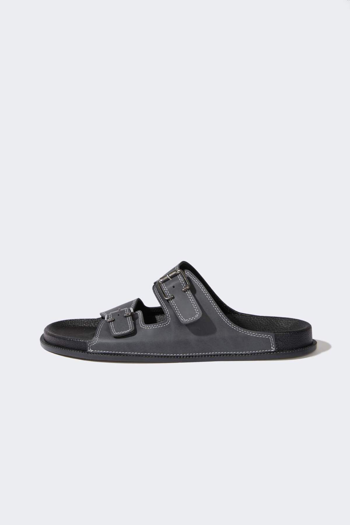 DeFacto-Men's Flat Sole Double Banded Faux Leather Slippers E6251Ax25Hs 2