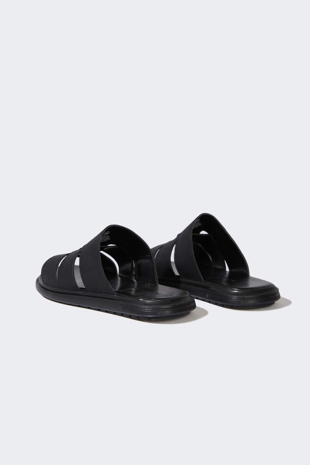 DeFacto-Herren-Hausschuhe aus Kunstleder mit flacher Sohle und doppeltem Riemen E6245AX25HS 3