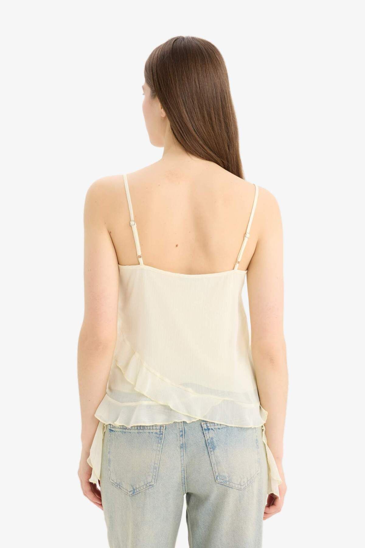 DeFacto-Regular Fit Chiffon-Trägerbluse mit V-Ausschnitt E9001AX25SP 6