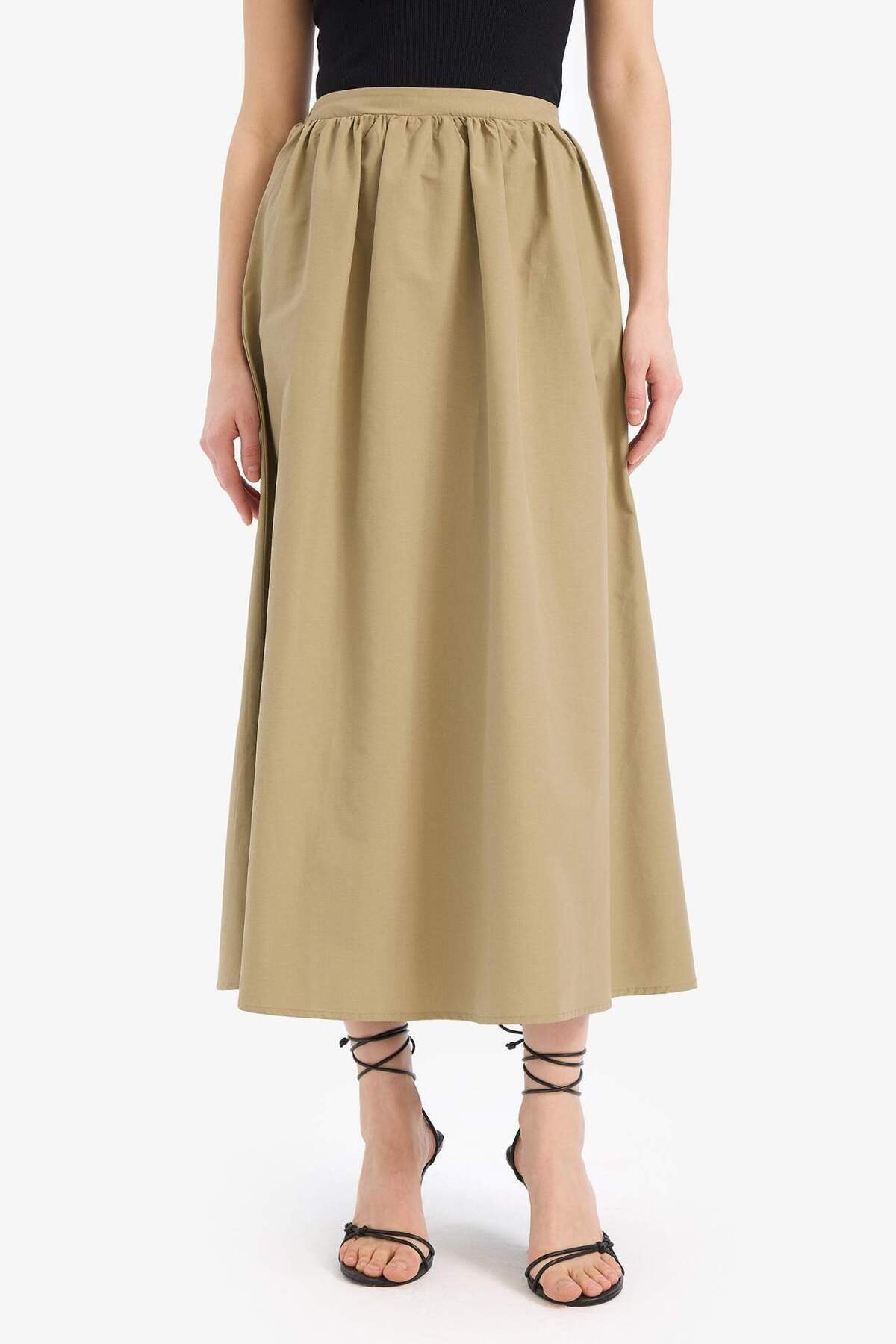 DeFacto-A-Line Regular Waist Half Lining Poplin Midi Skirt E8700Ax25Sp 6