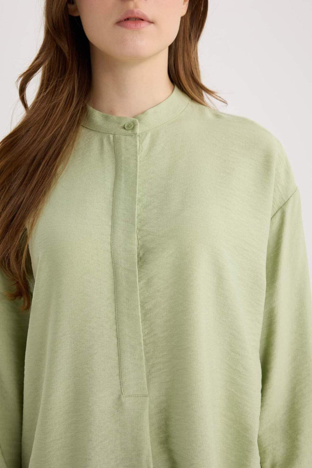 DeFacto-Relaxed Fit Hemd mit Schalkragen, Basic, Uni, Langarm Tunika E1757AX25SP 5