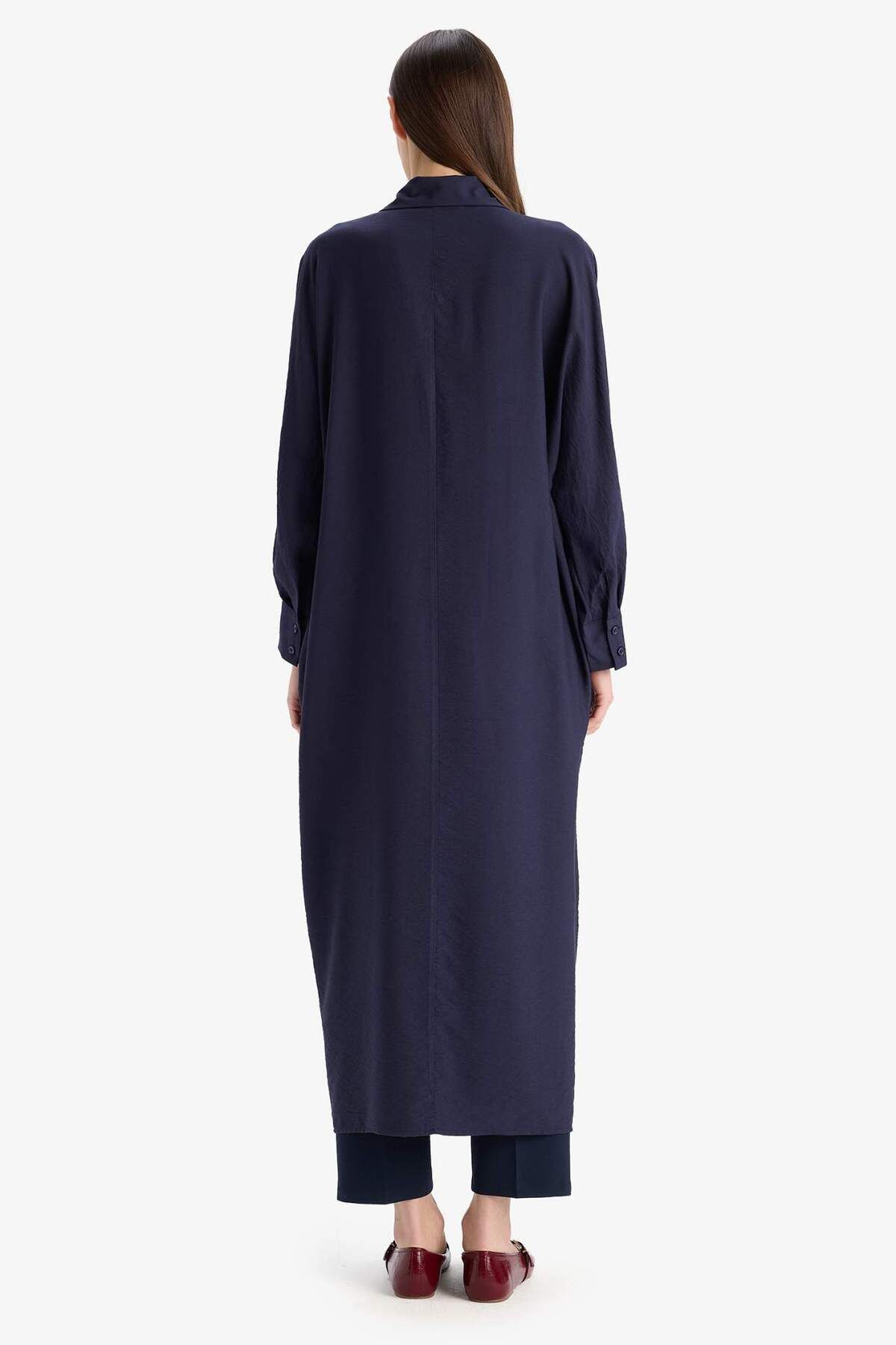 DeFacto-Cămașă Relax Fit Guler Buzunar Basic Solid Rochie Maxi Hijab cu mânecă lungă E4360AX25SP 7