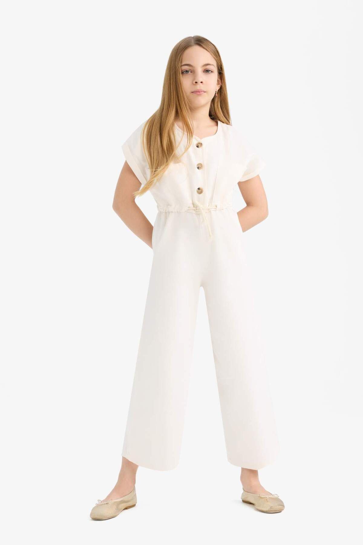 DeFacto-Girl's Gabardine Short Sleeve Jumpsuit D9308A825Sm 3