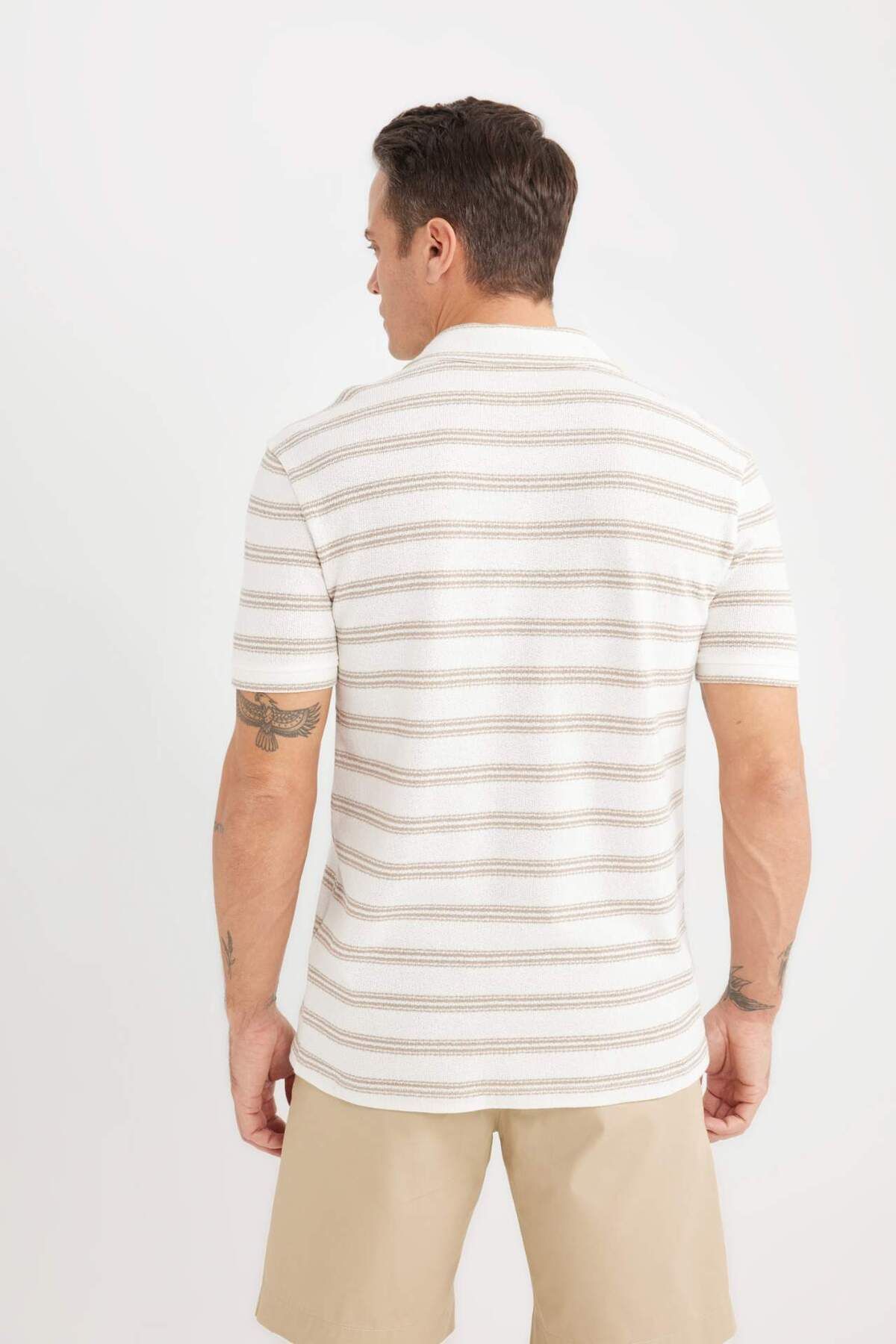 DeFacto-Regular Fit Polo Neck Striped Short Sleeve Knitwear Look T-Shirt D7941Ax25Sp 5