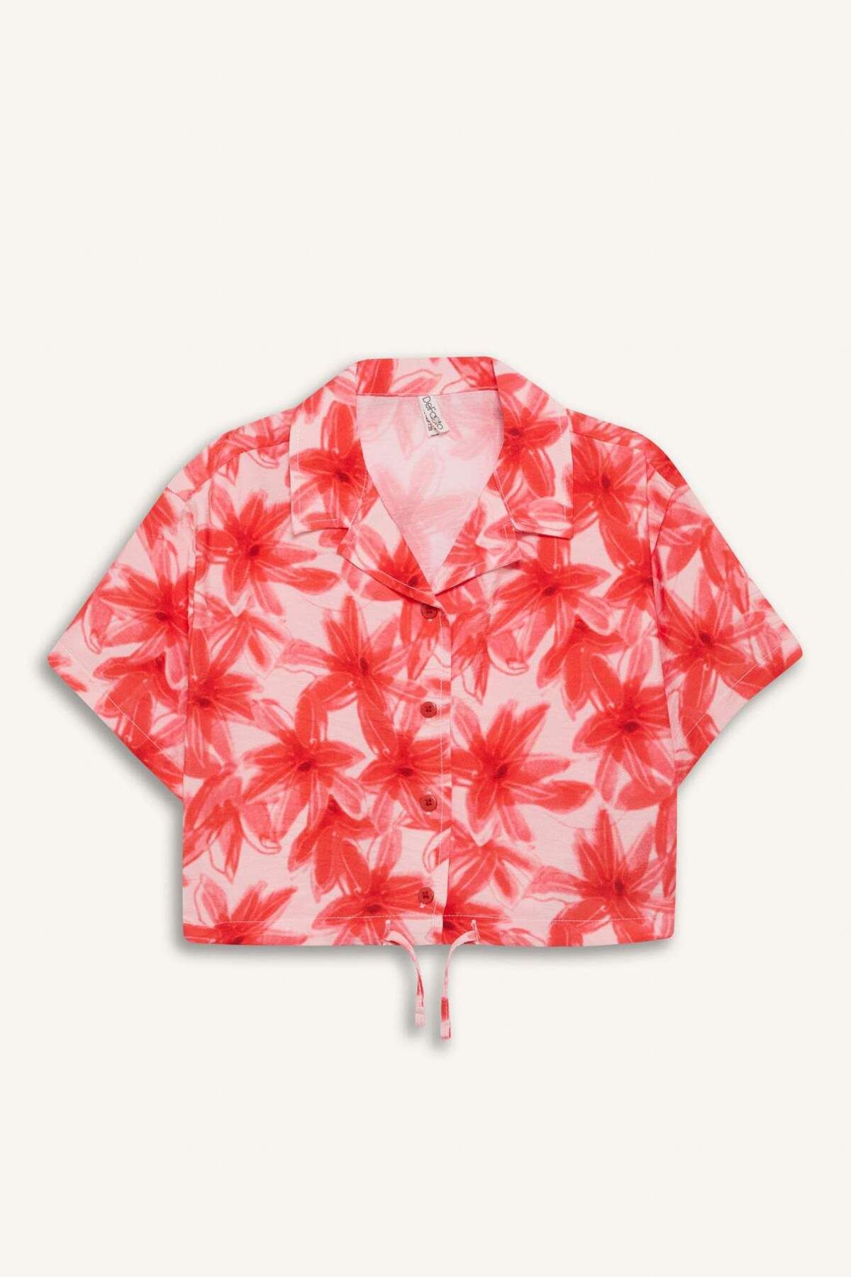 DeFacto-Kurzärmliges, gemustertes Crop-Shirt für Mädchen D7640A825SM 7