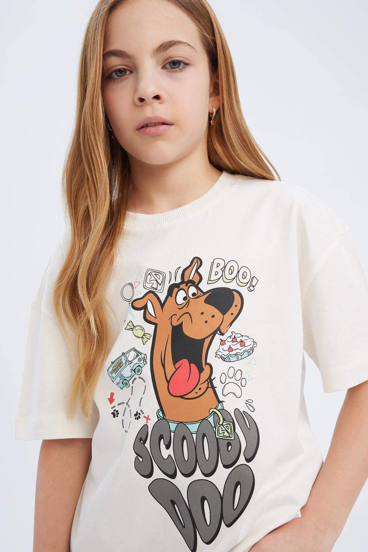 DeFacto-Tricou cu mânecă scurtă pentru fete Scooby Doo oversize cu decolteu lat E0484A825SP 4