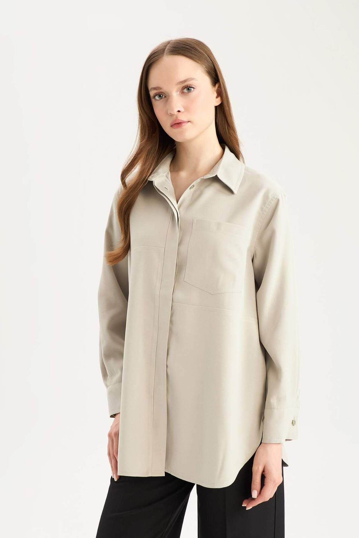 DeFacto-Relaxed Fit Basic Unifarben Modal Langarm-Hijab-Tunika D1299AX25SP 4