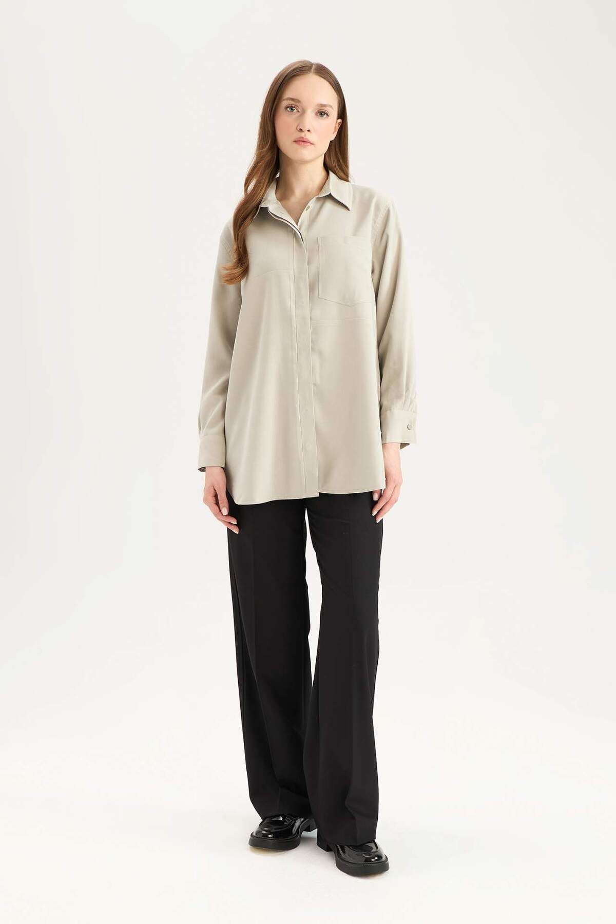 DeFacto-Relaxed Fit Basic Unifarben Modal Langarm-Hijab-Tunika D1299AX25SP 2