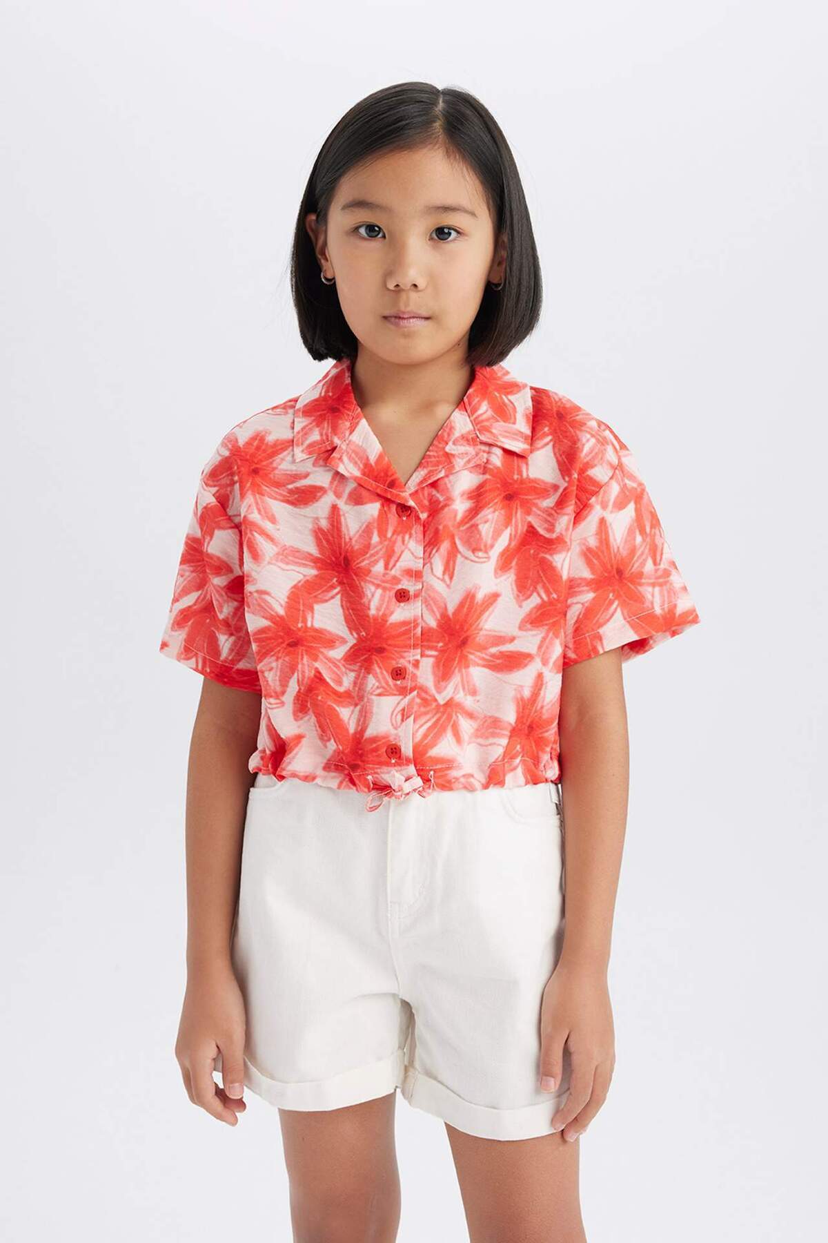 DeFacto-Kurzärmliges, gemustertes Crop-Shirt für Mädchen D7640A825SM 1