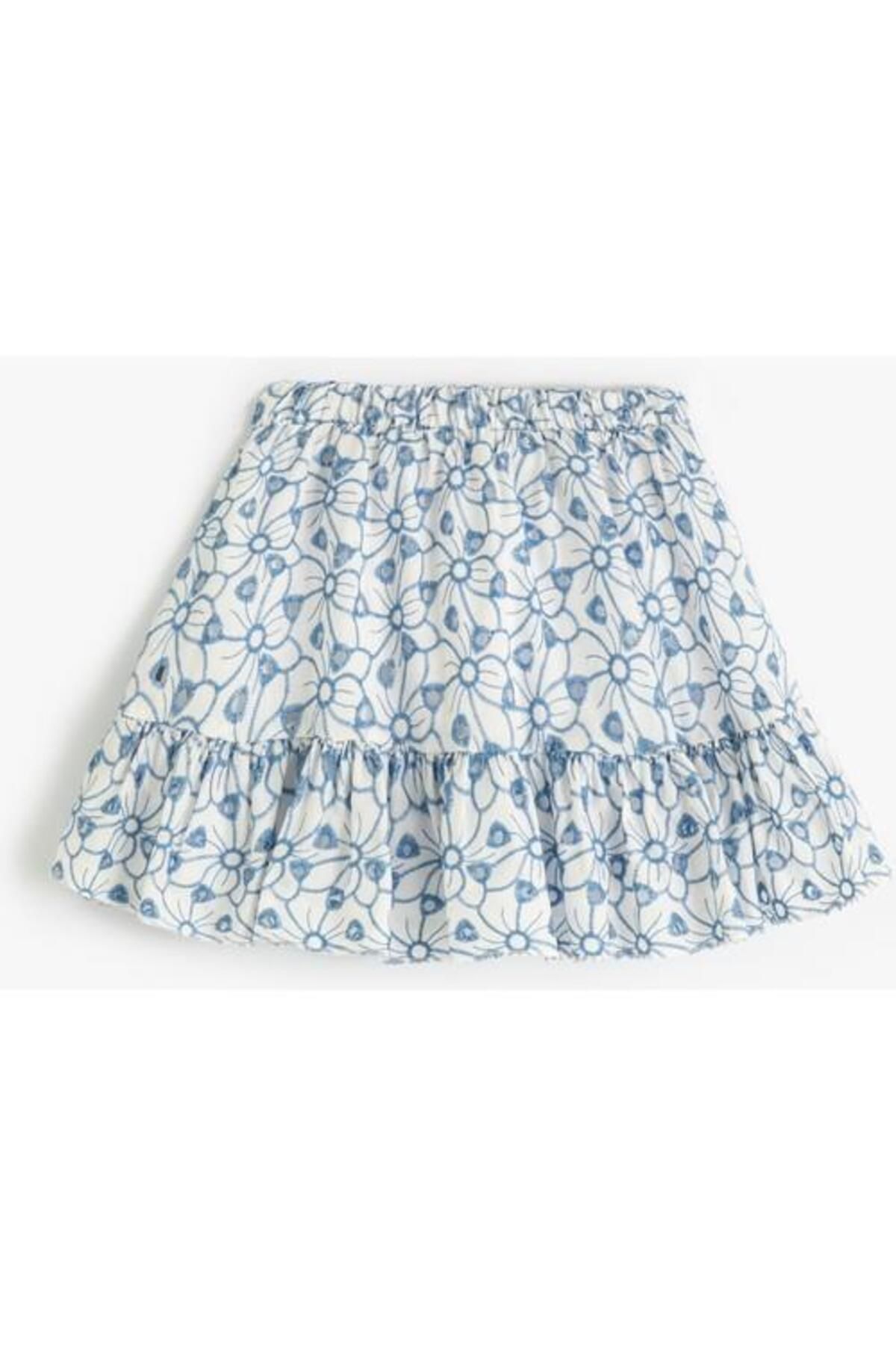 Koton-Fustă cu model floral, cu talie elastică și detaliu cu volane 2