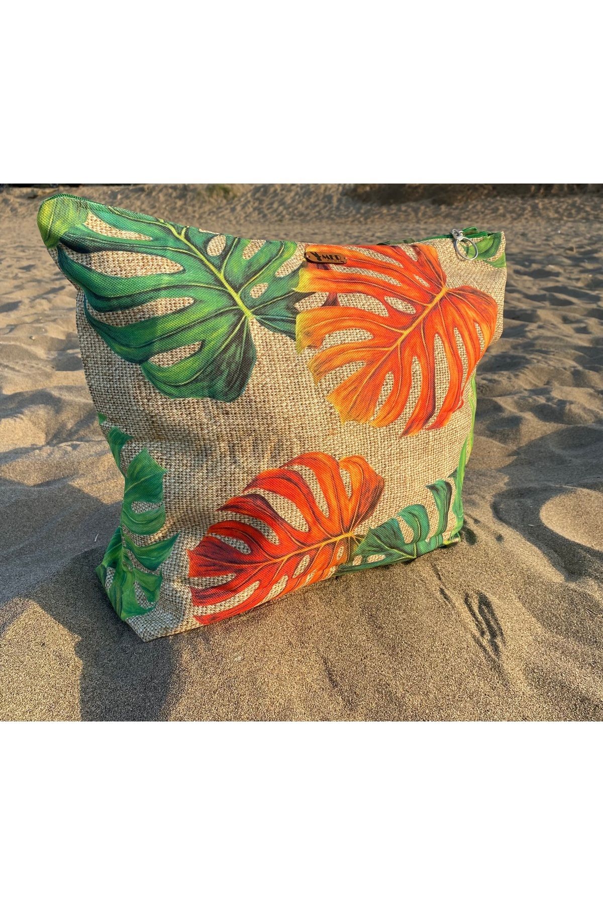 MER HOME-Devetabani Patterned Zippered Lined Beach Bag Daily Shoulder Bag 3