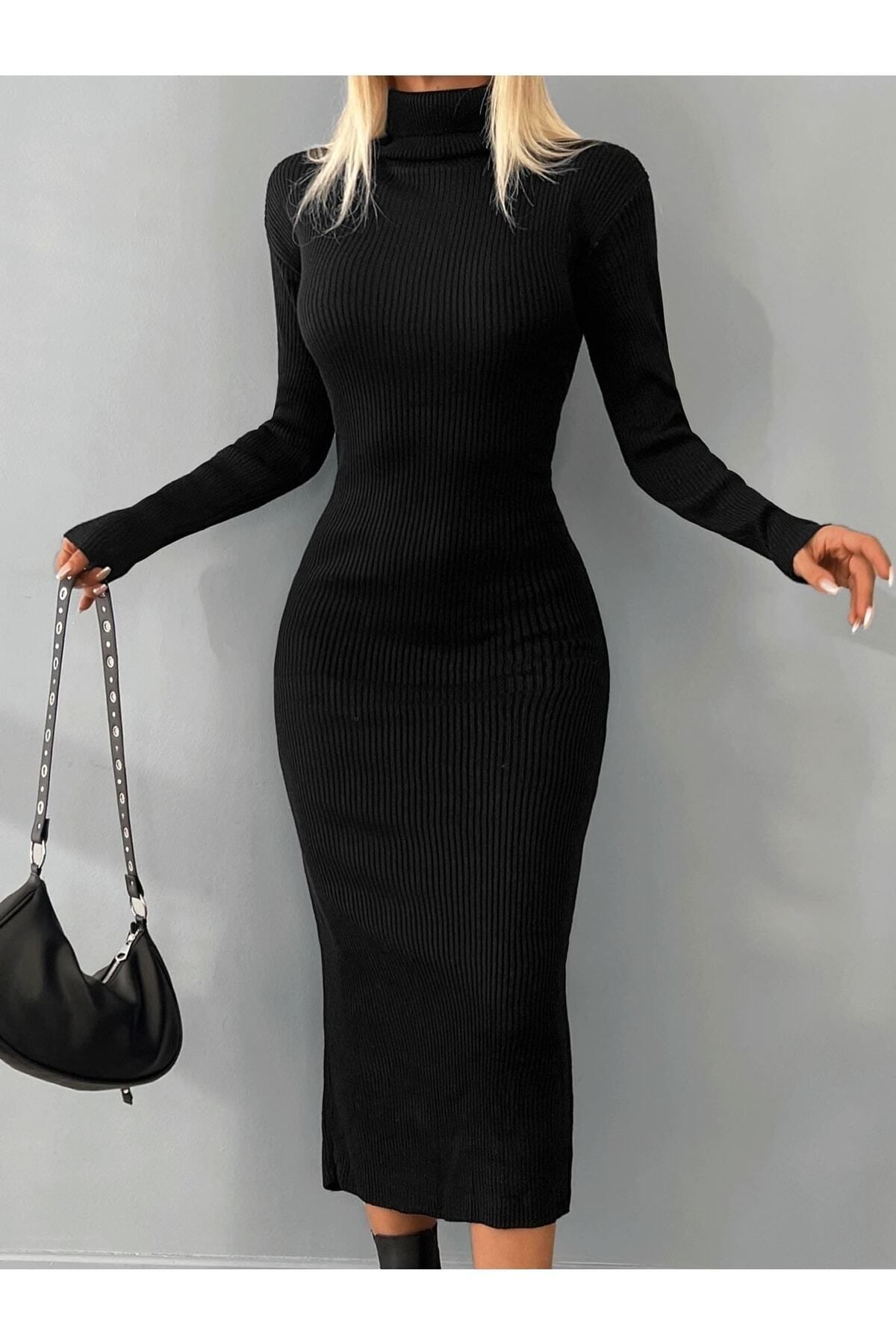 MaxiMor-Femei Culoare Neagră Camisole Țesătură Guler Stand Hijab Potrivit Rochie Lungime 135 CM 1