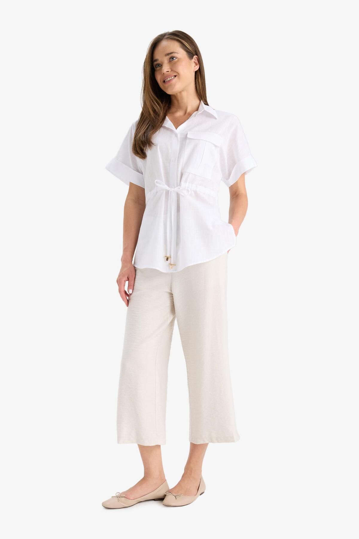DeFacto-Crop Fit Belted Capri Pants F3421Ax25Hs 2
