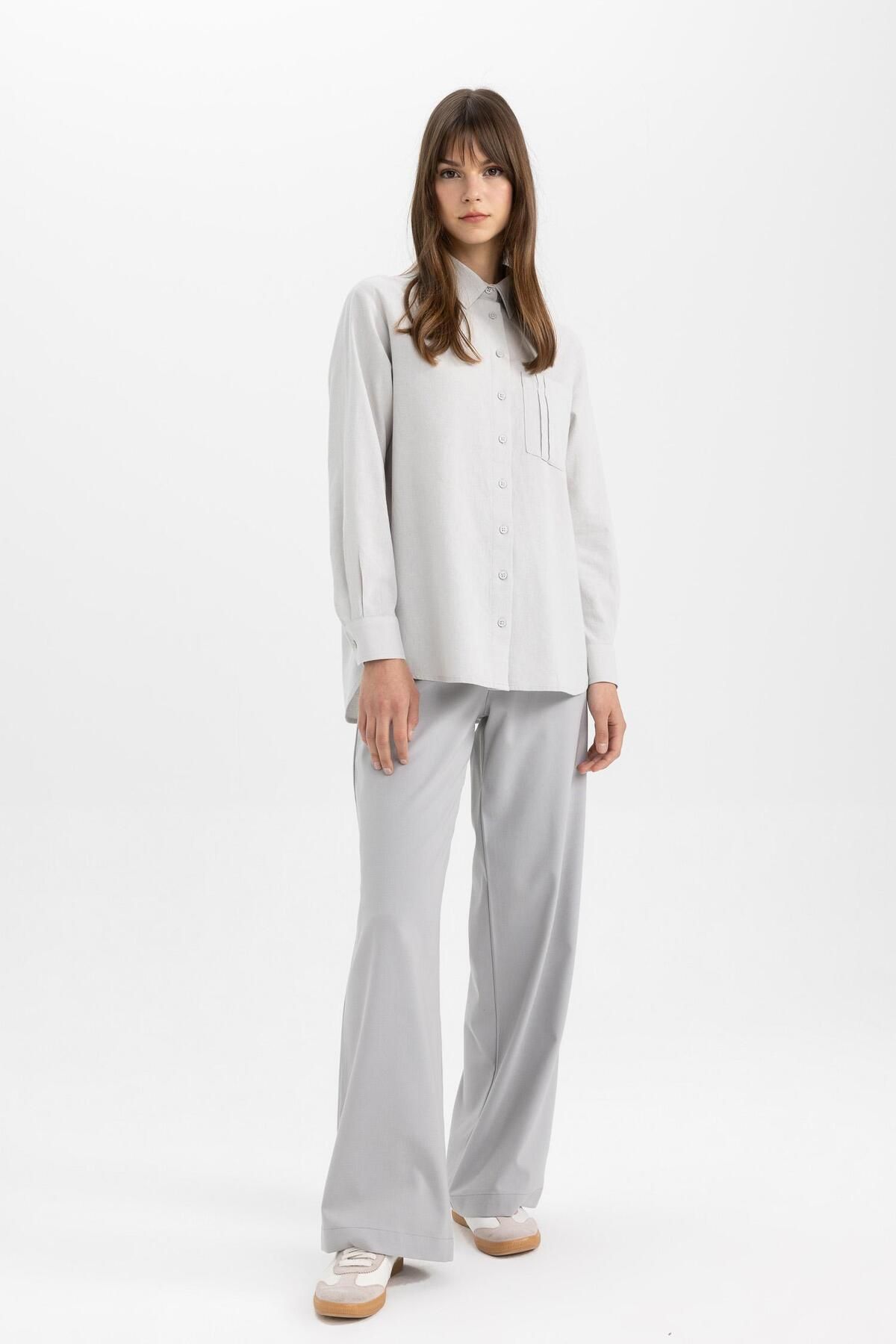 DeFacto-Pantaloni Palazzo, drepti, de bază, cu șireturi, cu picior lat, cu talie elastică C5628ax24sp 3