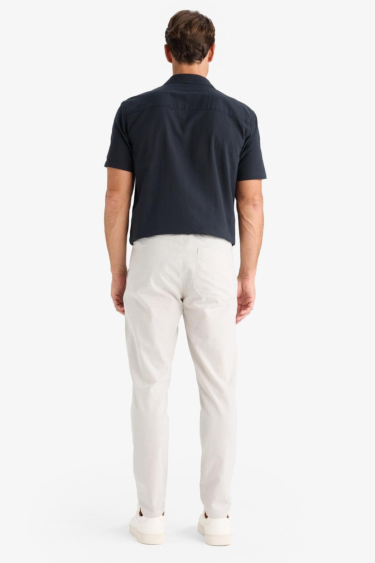 DeFacto-100% bumbac, aspect de in, pantaloni de jogger de vară, picioare înguste, talie cu șireturi, buzunare elastice Z6475AZ25SP 8