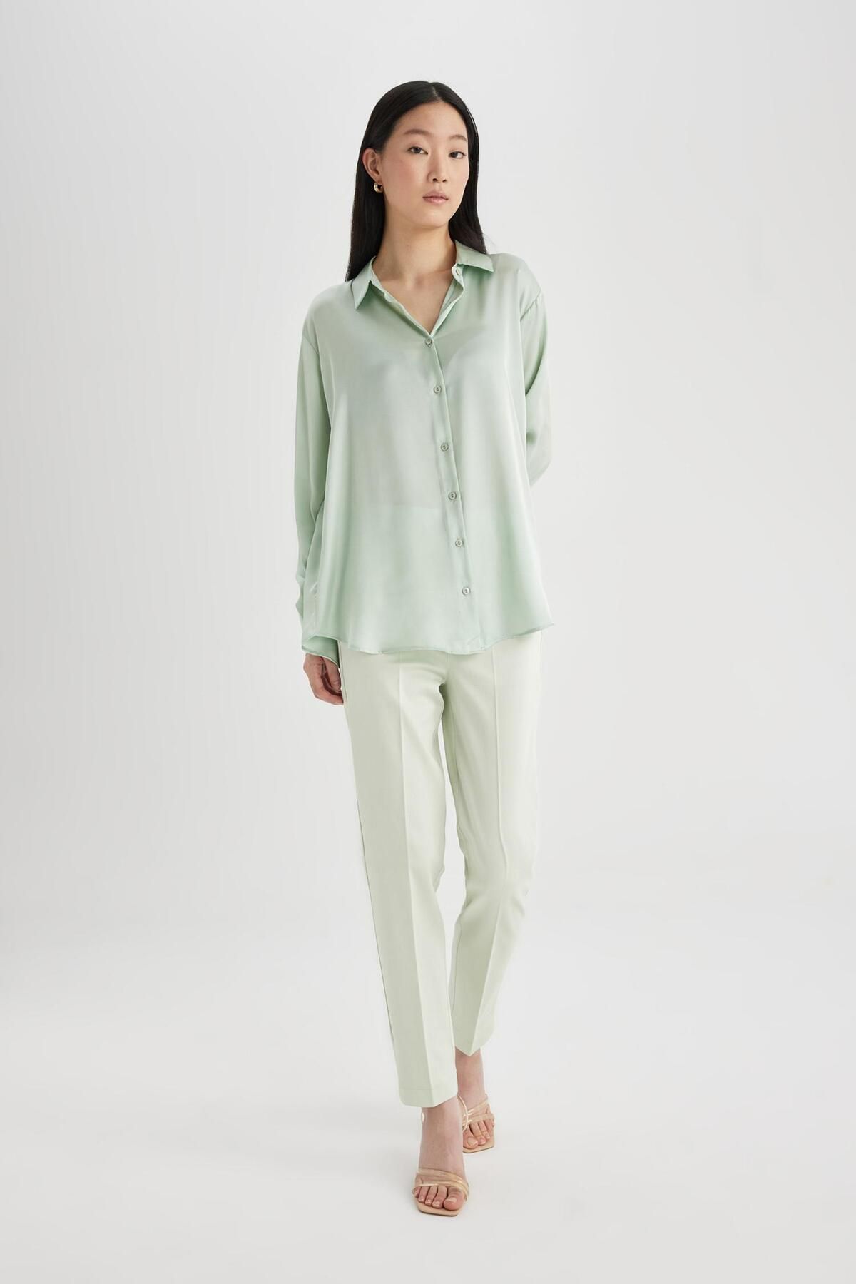DeFacto-Pantaloni din satin Sigaret Talie normală Talie dreaptă de bază Elastică Picior drept J8743az24sm 2