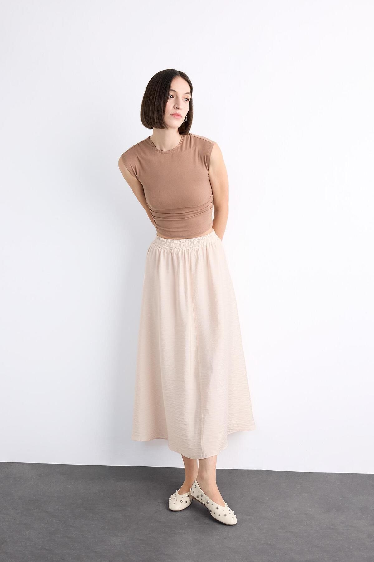 DeFacto-Elastic Waist Midi Skirt F7448Ax25Sm 4