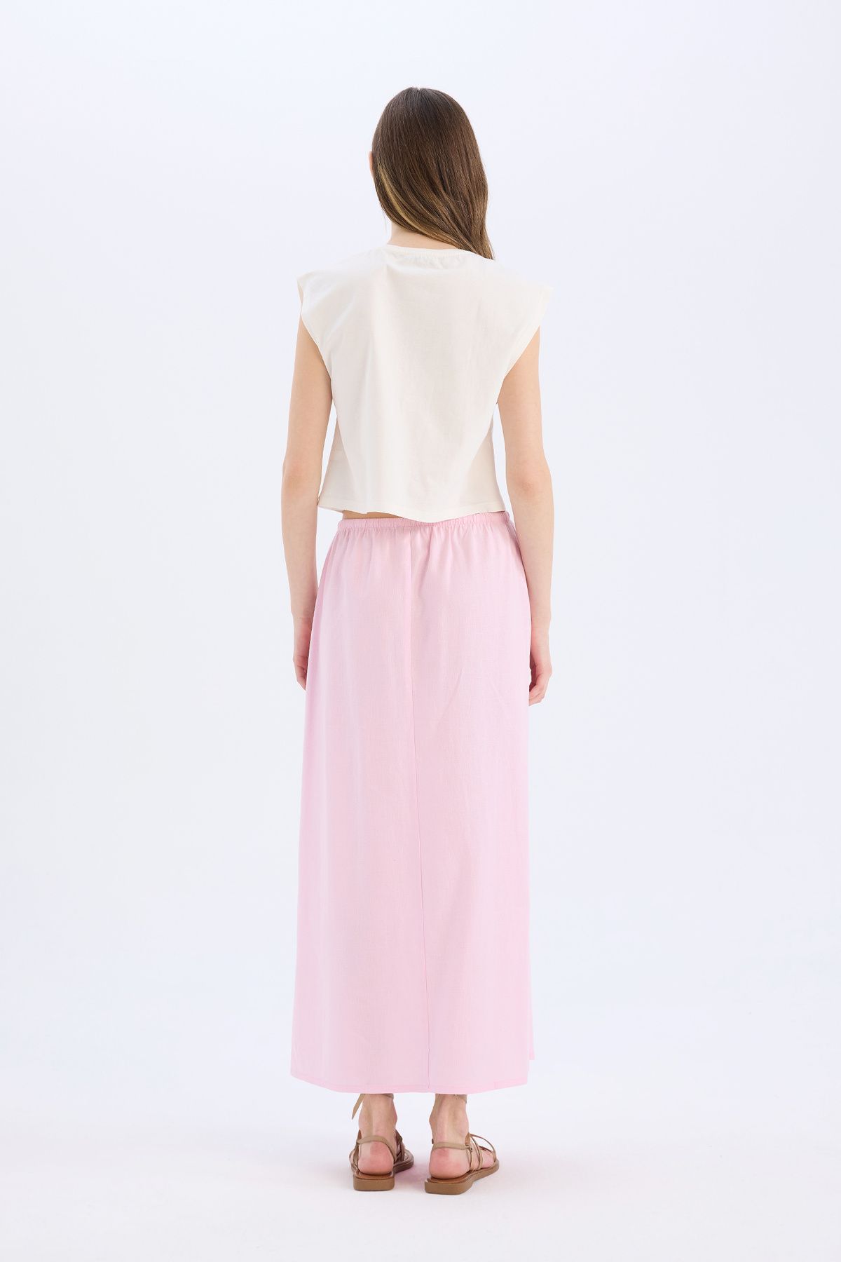 DeFacto-Coool A-Line Regular Waist Linen Blended Maxi Skirt D8274Ax25Sm 6