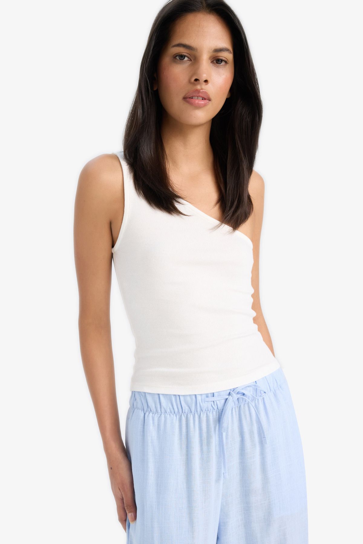 DeFacto-Slim Fit One Shoulder Ribbed Camisole Athlete A7453ax23hs 3