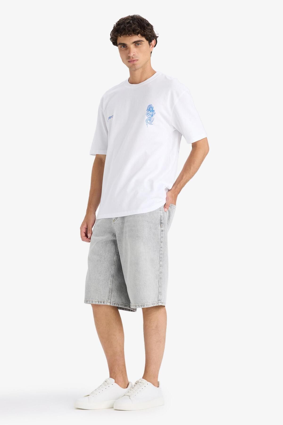 DeFacto-%100 Pamuk Baggy Fit Jean Bermuda Şort F7866ax25hs 2
