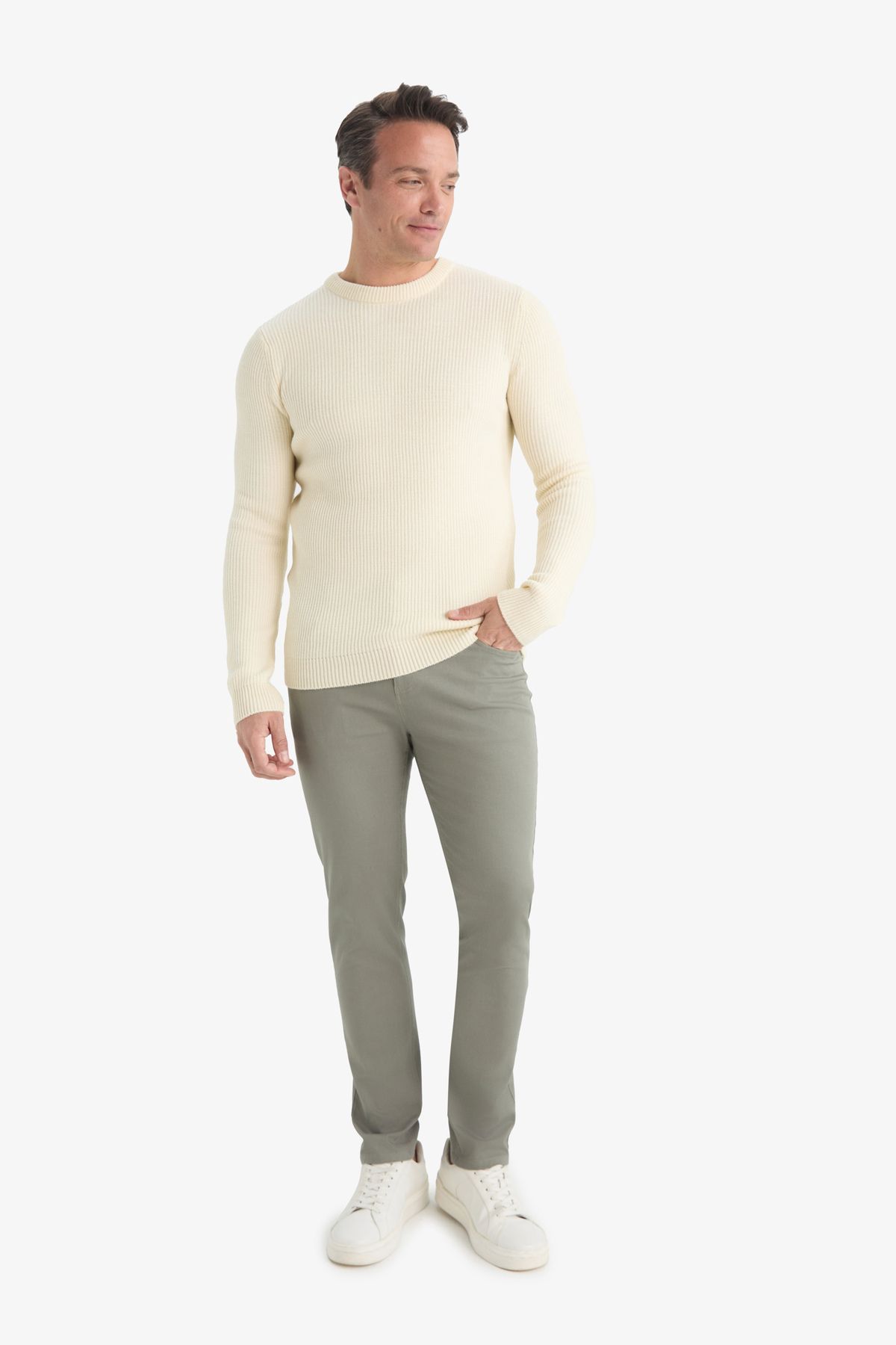 DeFacto-Standard Fit Regular Cut Crew Neck Textured Knitwear Sweater C8814Ax24Wn 2