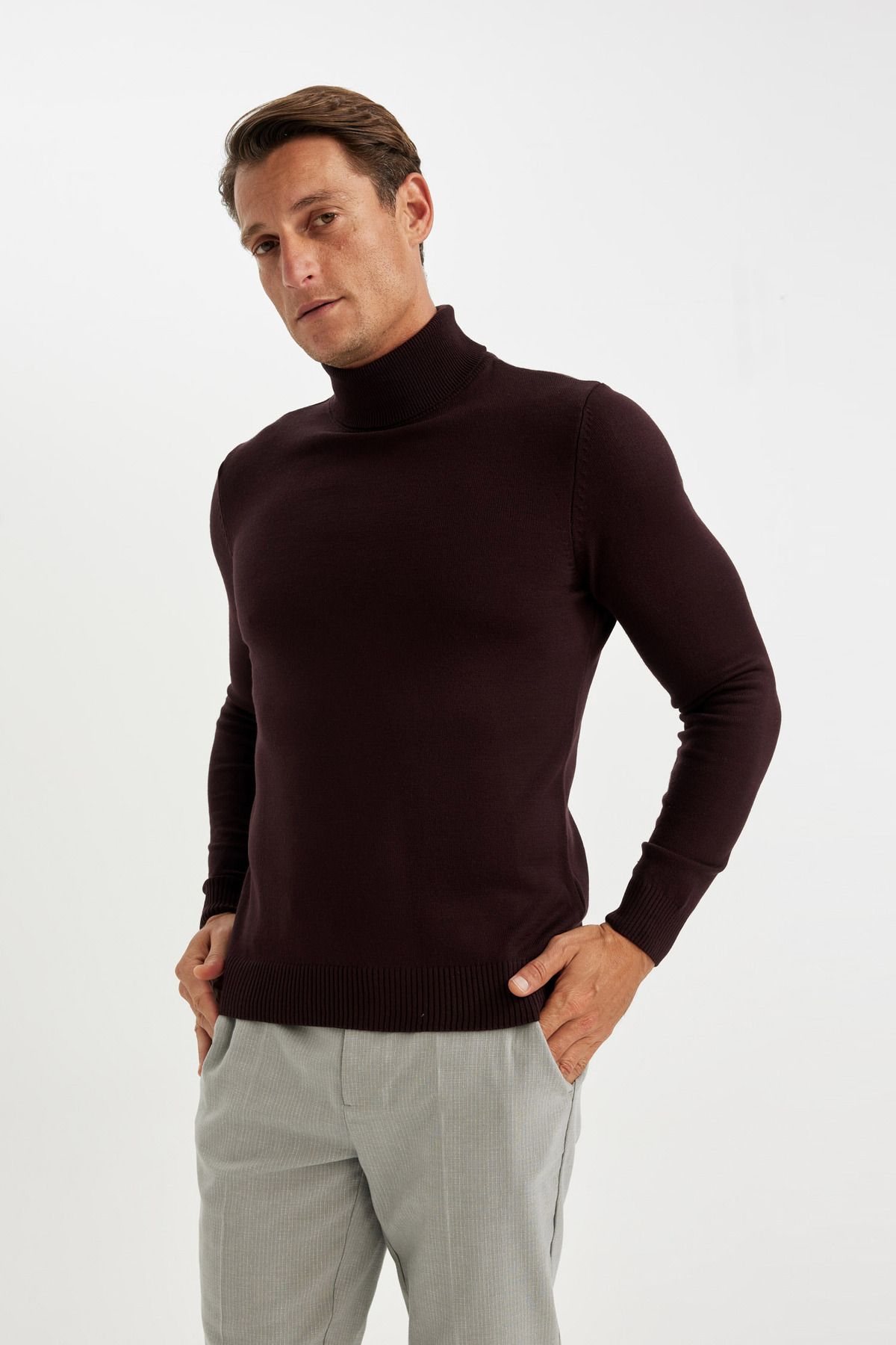DeFacto-Slim Fit Slim Fit водолазка Базов обикновен плетен пуловер R1124Az23Wn 3