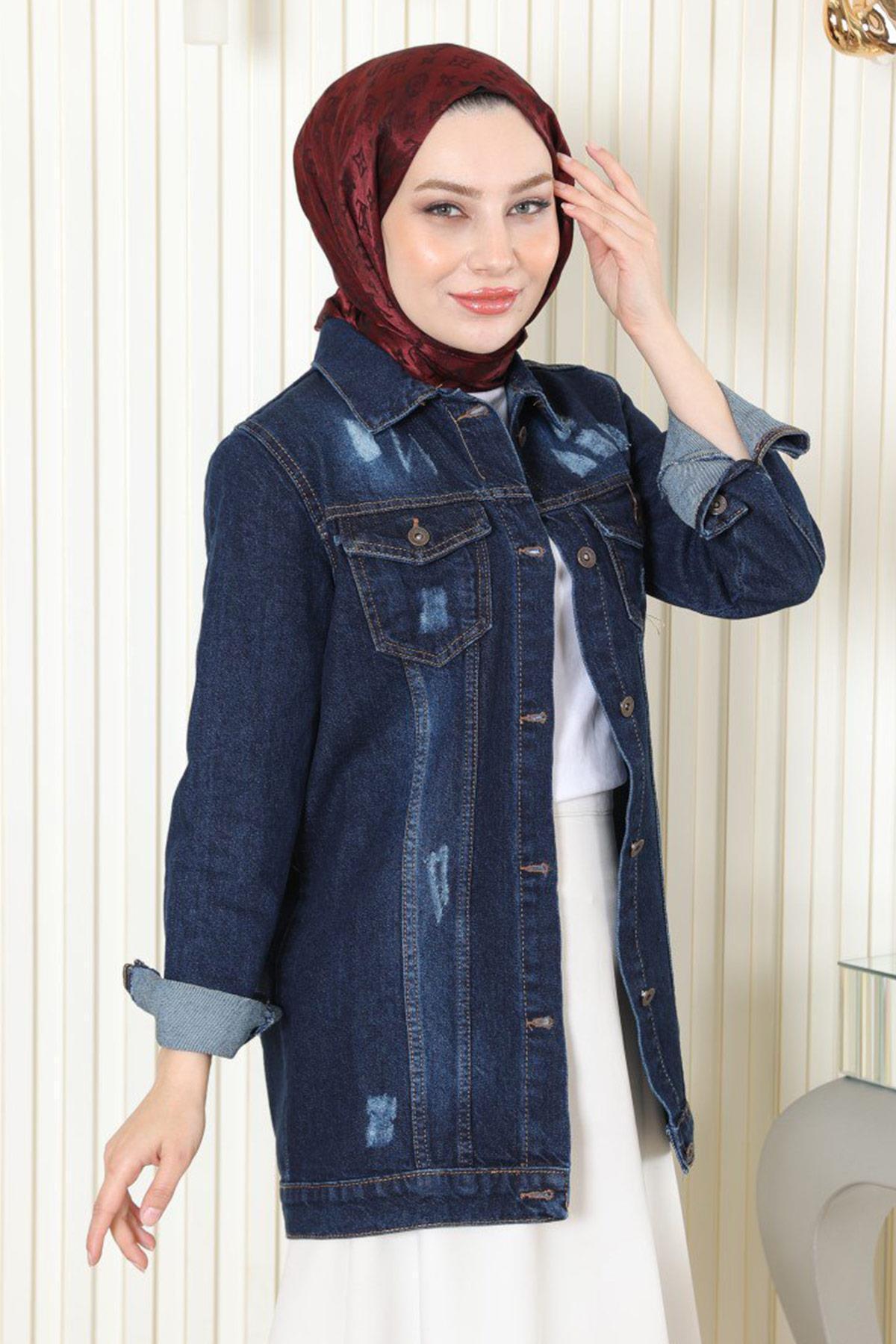 Modamihram-Džínová bunda na knoflíky Dark Denim 6009 2