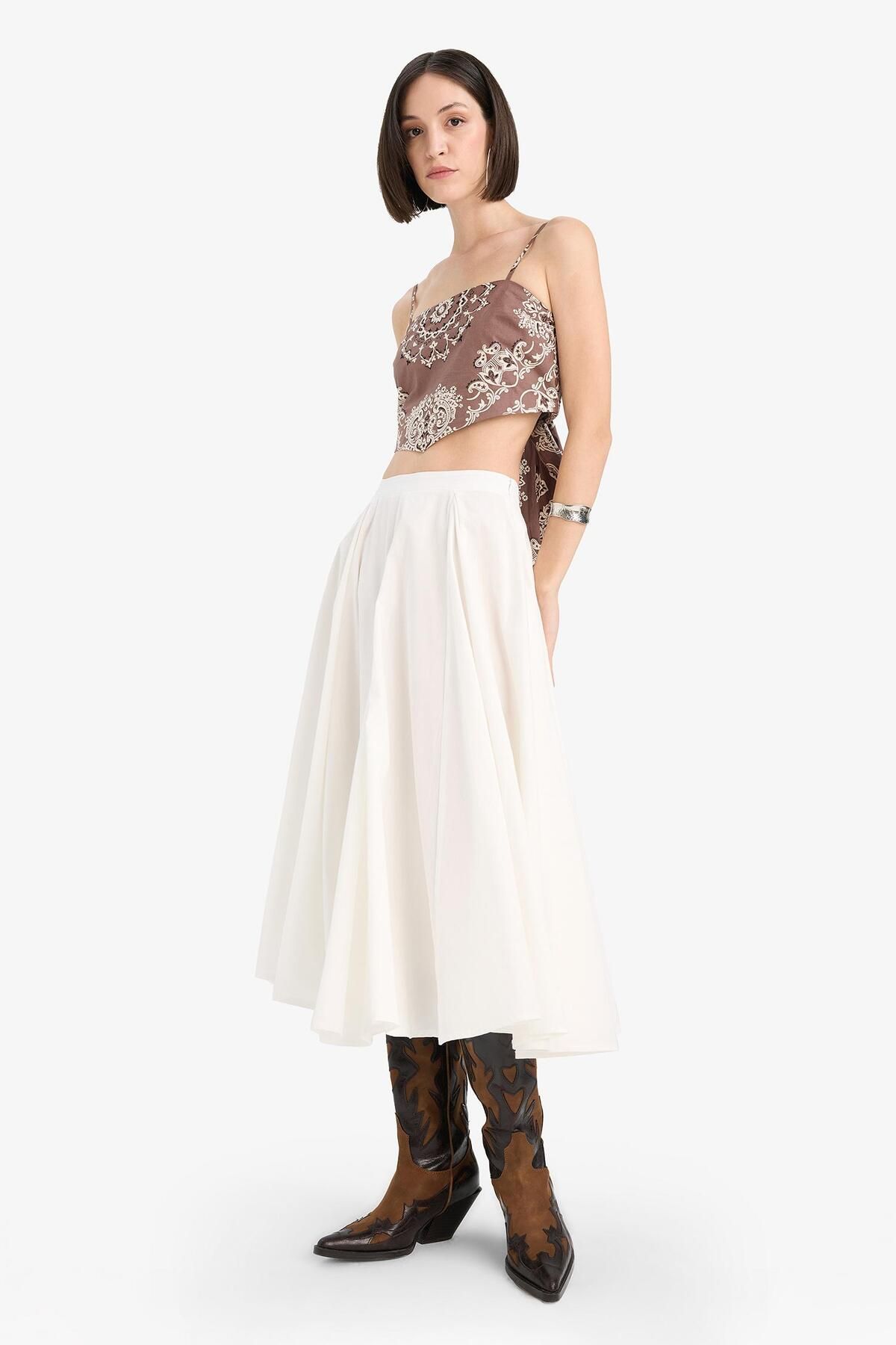 DeFacto-Afra X Defacto A-Line Regular Waist Lined Poplin Maxi Skirt F7388Ax25Sm 5