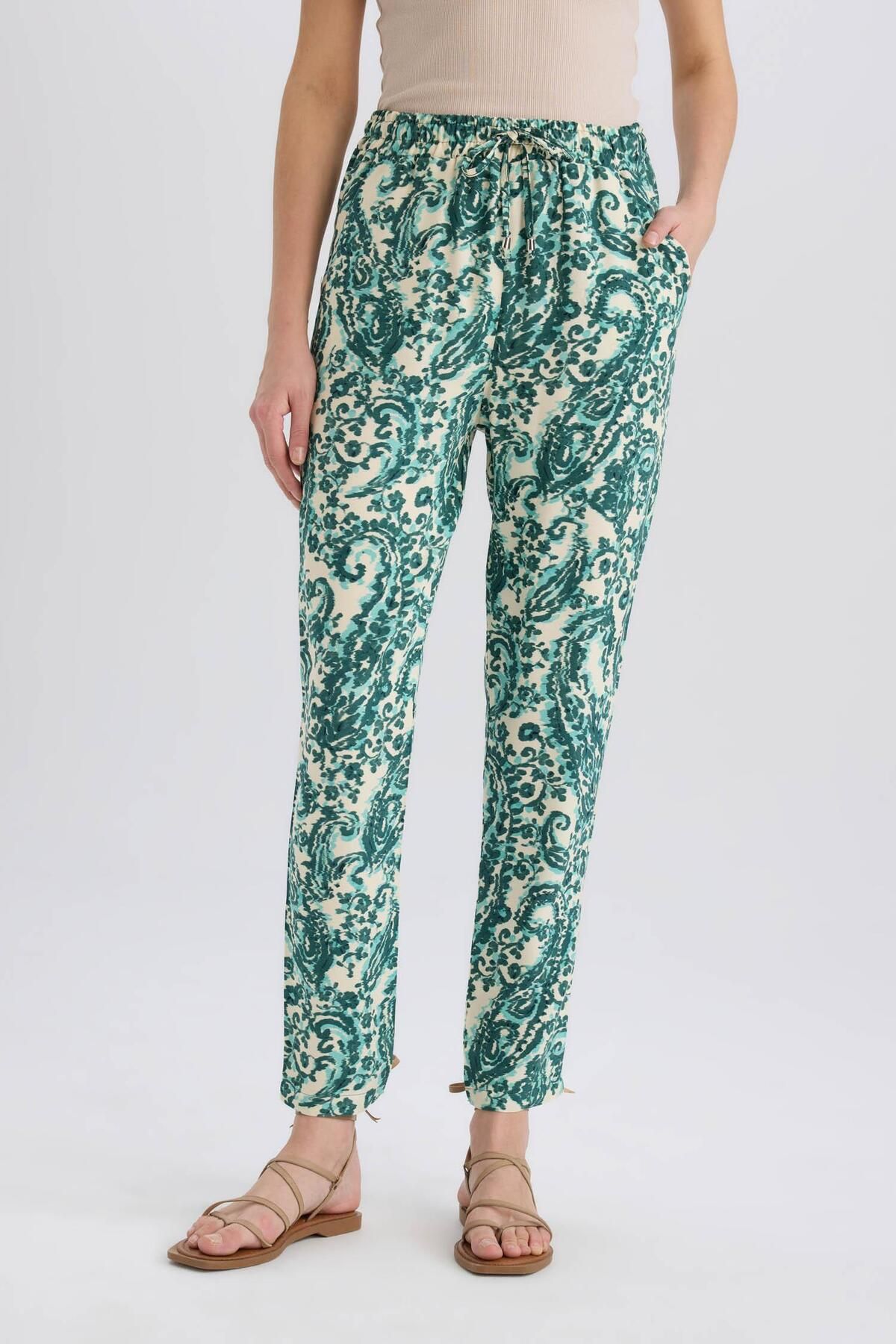 DeFacto-Harem Patterned Viscose Fabric Pants with Pockets Flexible Waisted High Waist I3709Az25Sm 4