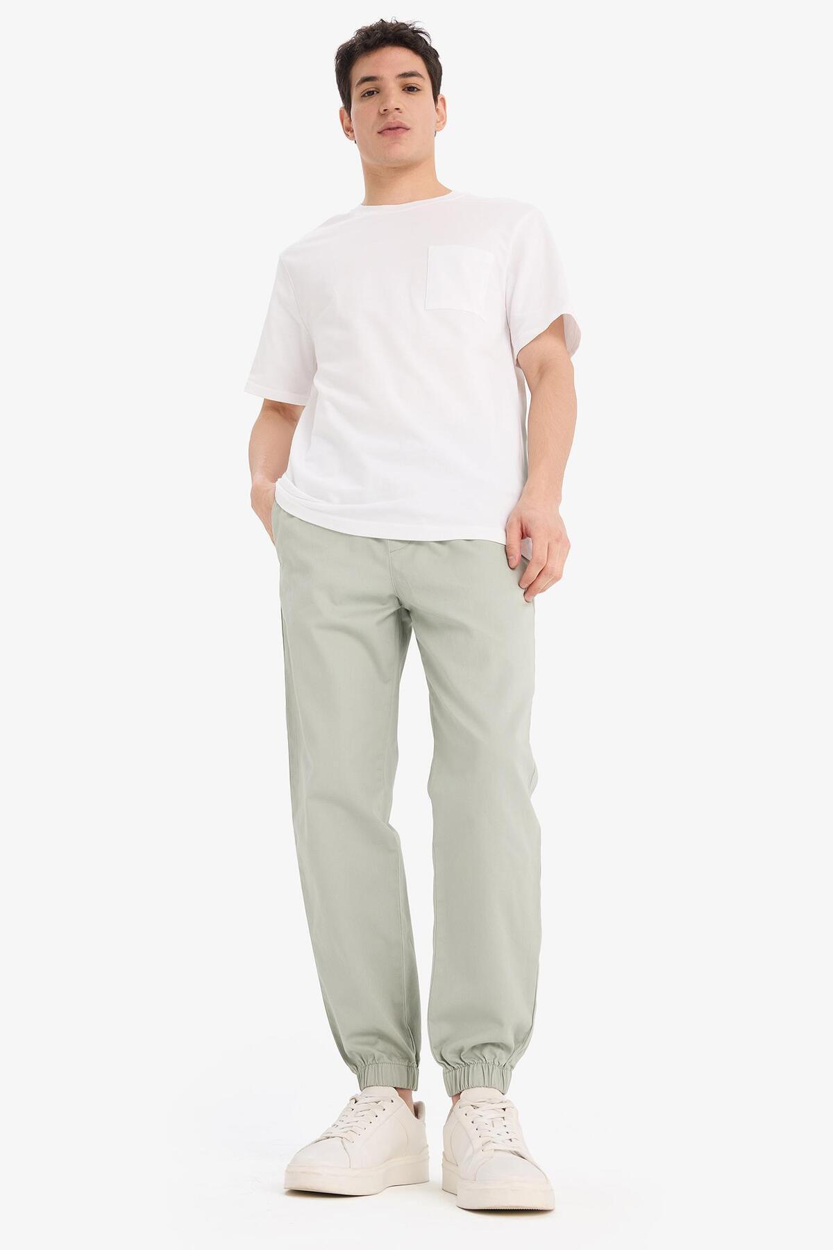 DeFacto-100% pamut Jogger Slim Fit karcsúsított derék fűzős Gabardine nadrág D8607AX25SP 5