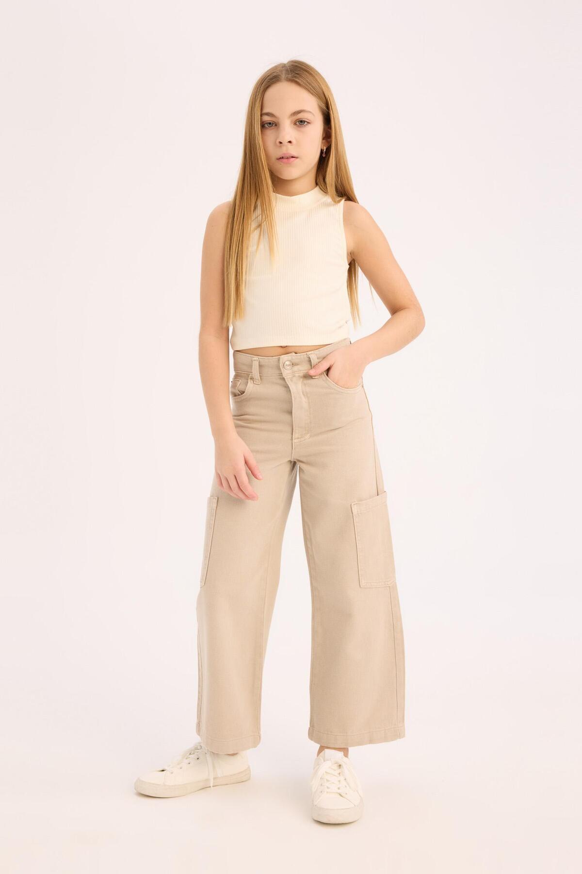 Kız Çocuk Wide Leg Kargo Geniş Paça Jean Pantolon C0451A825SM