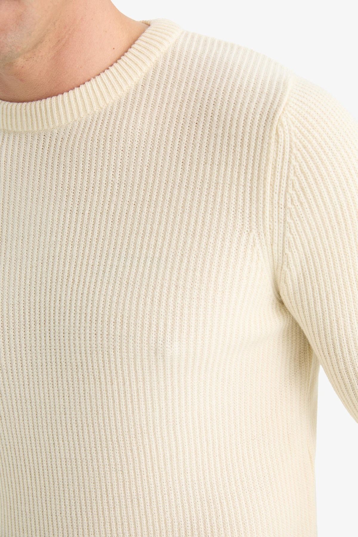 DeFacto-Standard Fit Regular Cut Crew Neck Textured Knitwear Sweater C8814Ax24Wn 5