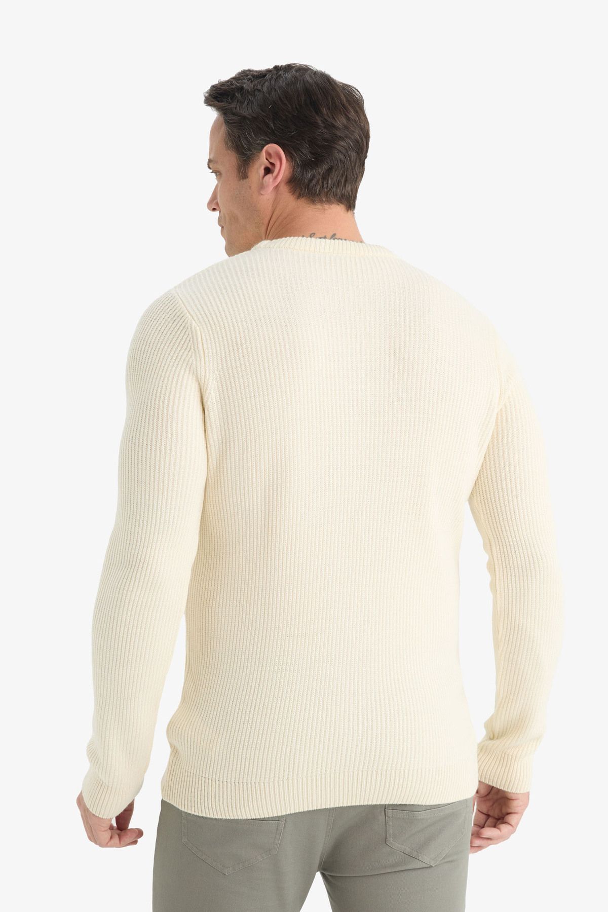 DeFacto-Standard Fit Regular Cut Crew Neck Textured Knitwear Sweater C8814Ax24Wn 6