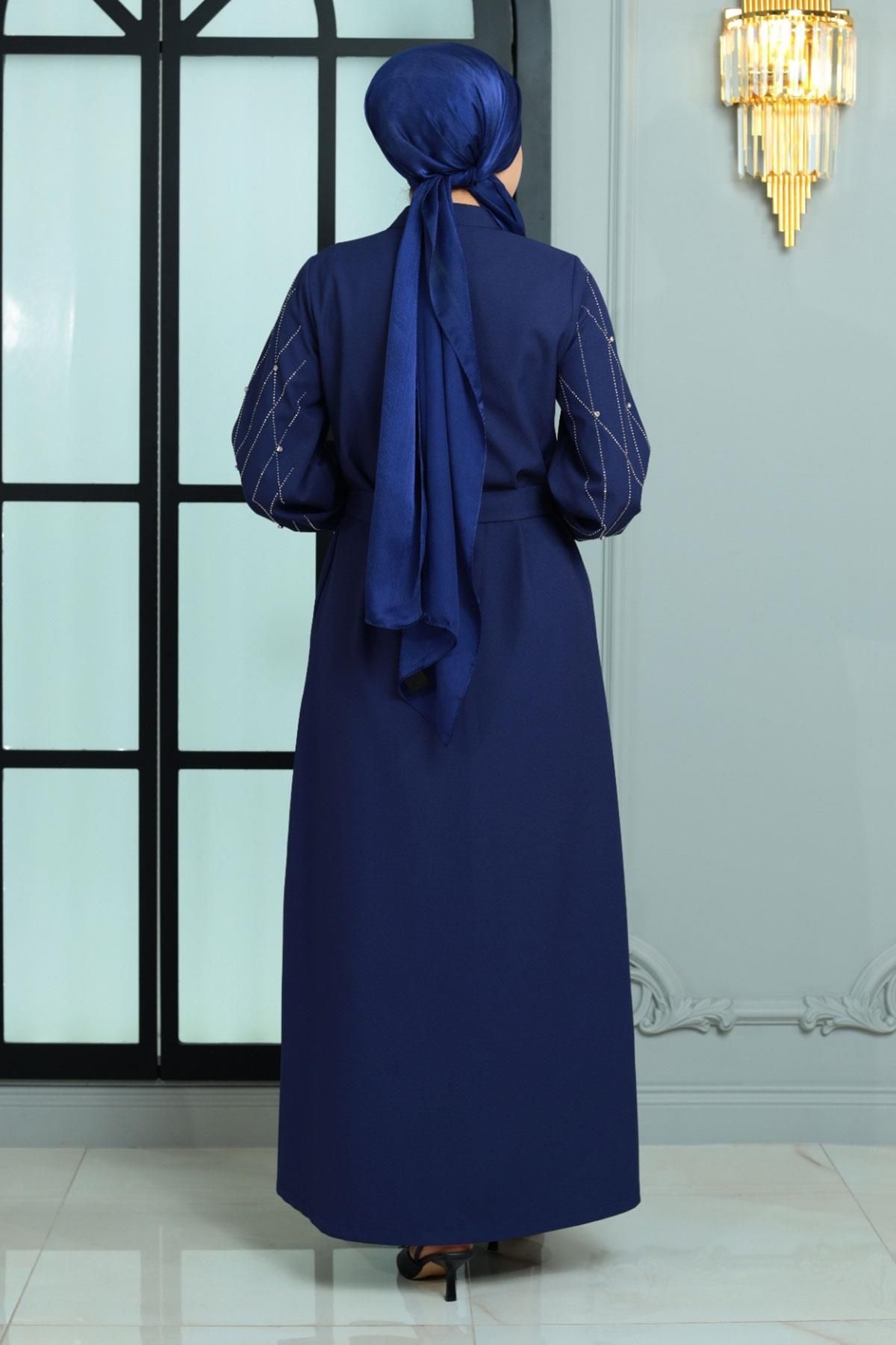 Modamihram-Indigo Ferace - Stone Detailed, Model 19161 5