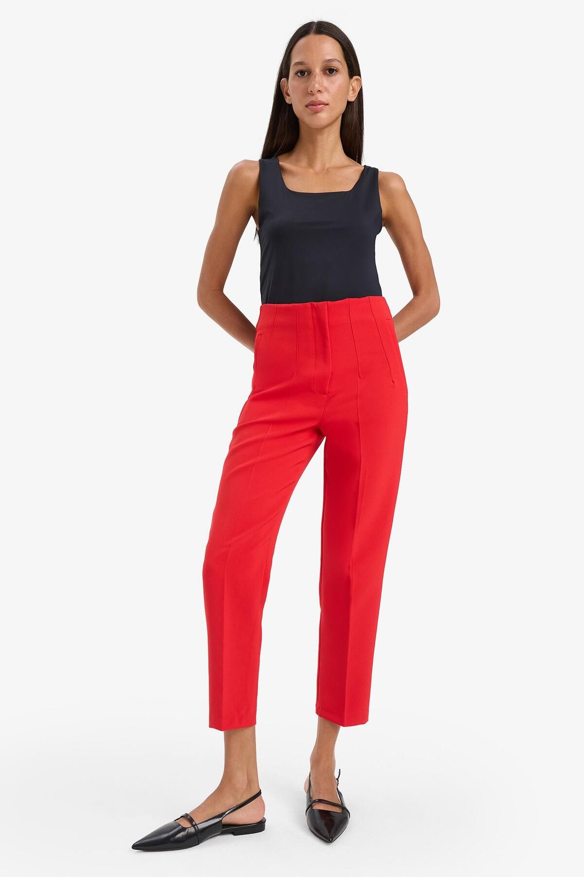 DeFacto-Crop Classic Hose Carrot Fit Reißverschluss Hohe Taille Basic Straight Skinny Leg C2466ax24au 4
