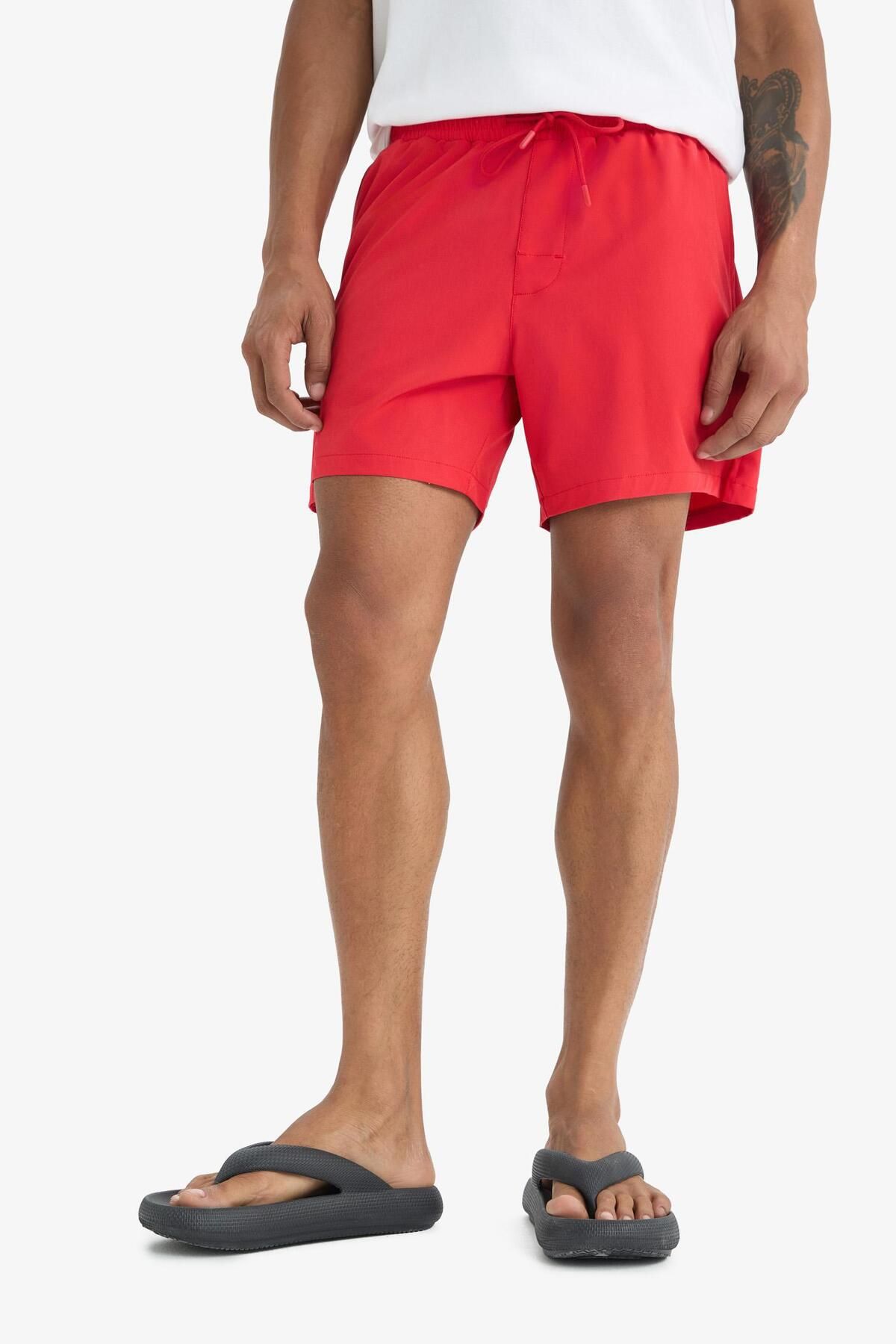 DeFacto-DeFactoFit Sportsman bedruckte, dehnbare, strukturierte kurze Meereshose B5952AX25HS 5