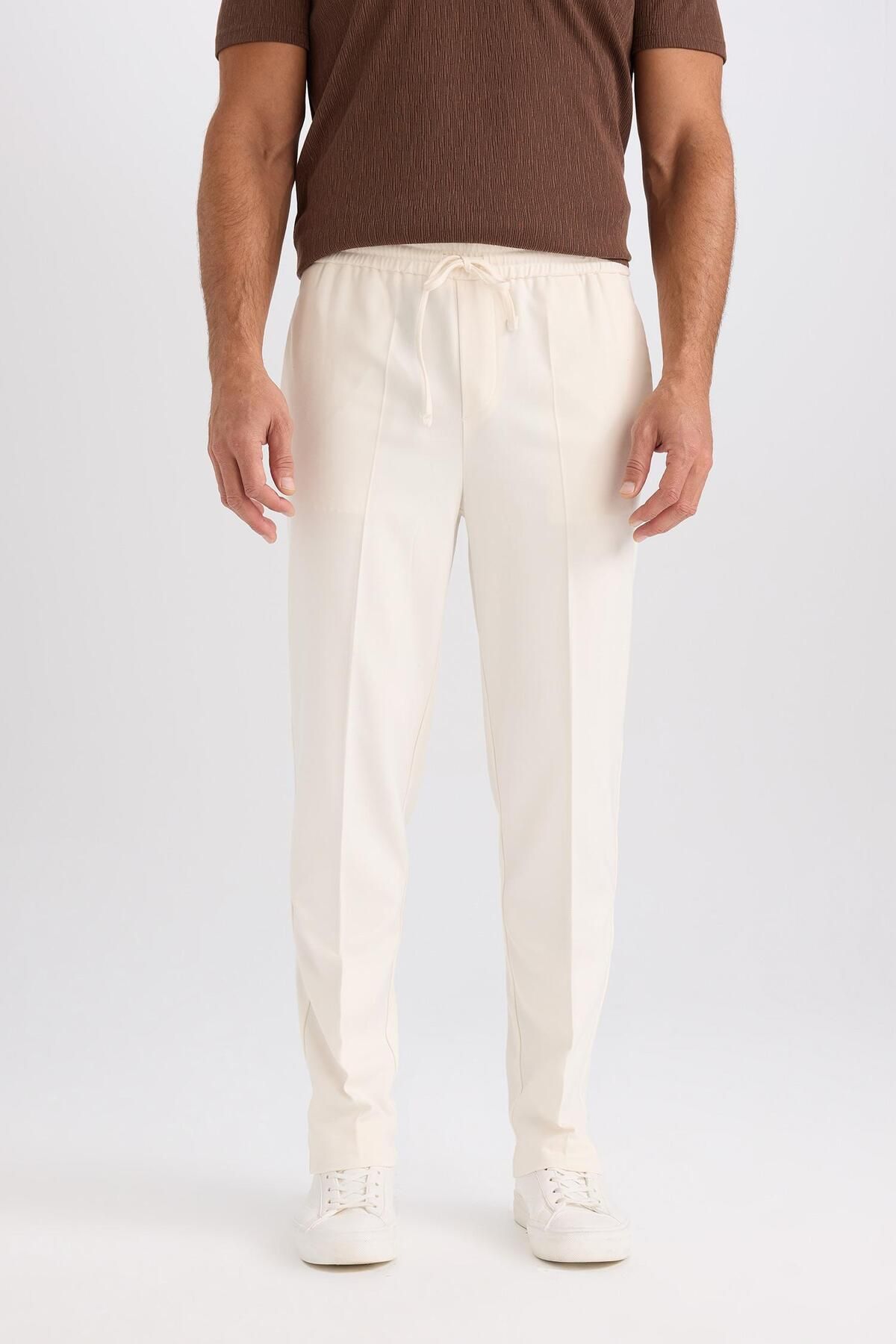 DeFacto-Summer Fabric Jogger Pants Elastic Waist with Lace-Up Straight Leg Stretching All Directions with Pockets A9943Ax25Sp 4