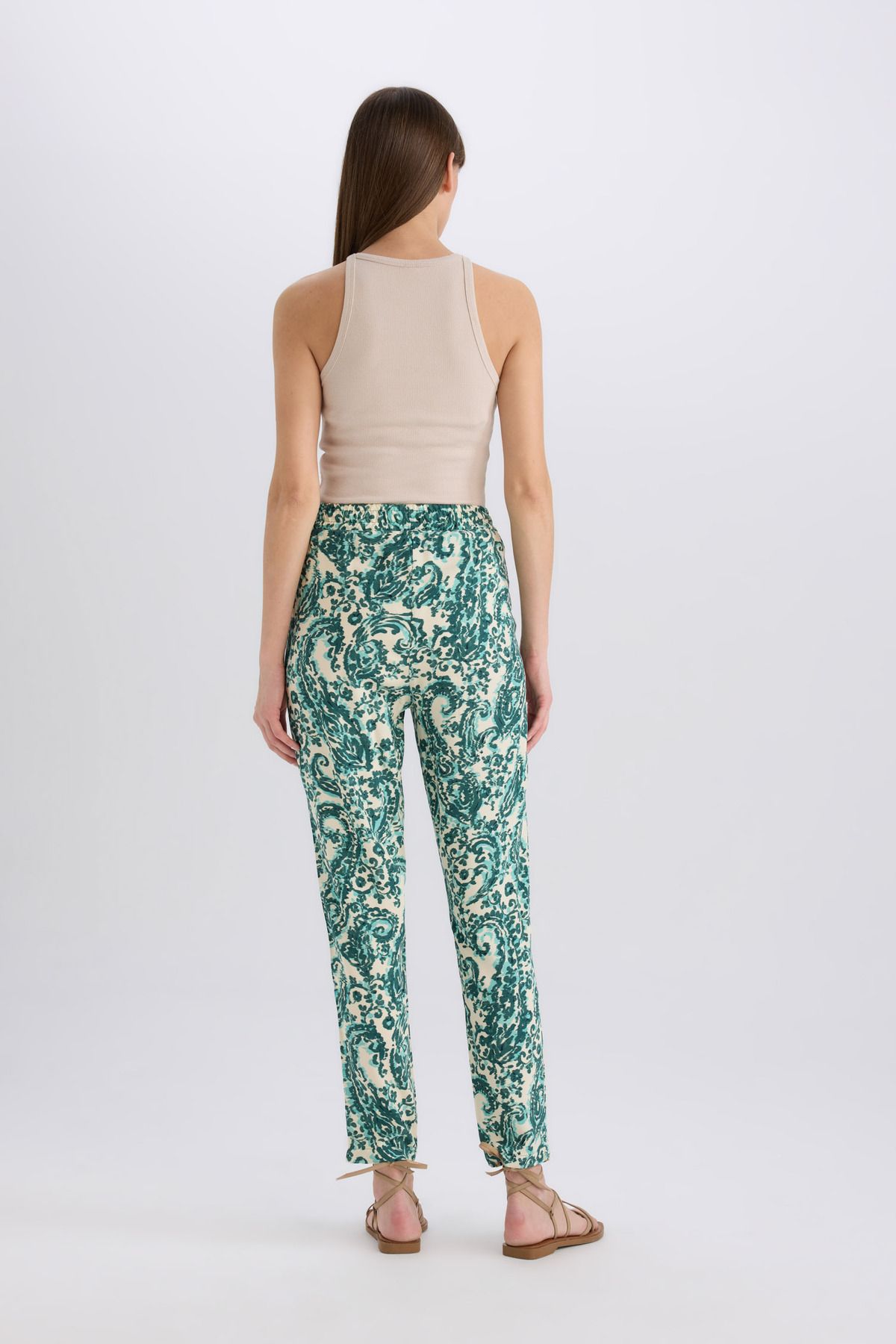 DeFacto-Harem Patterned Viscose Fabric Pants with Pockets Flexible Waisted High Waist I3709Az25Sm 6