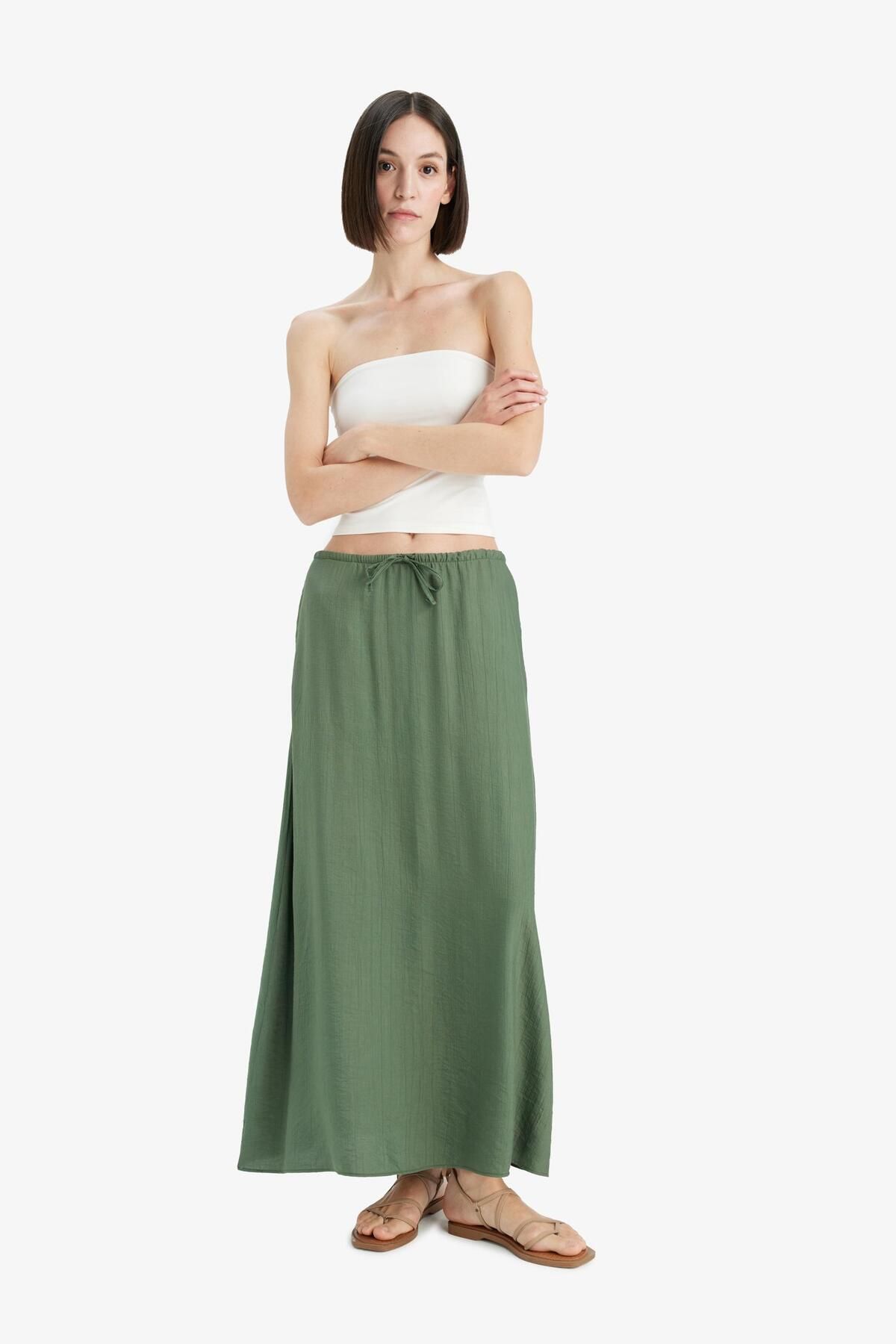 DeFacto-A-Line Regular Waist Crinkle Fabric Midi Skirt F6501Ax25Sm 3