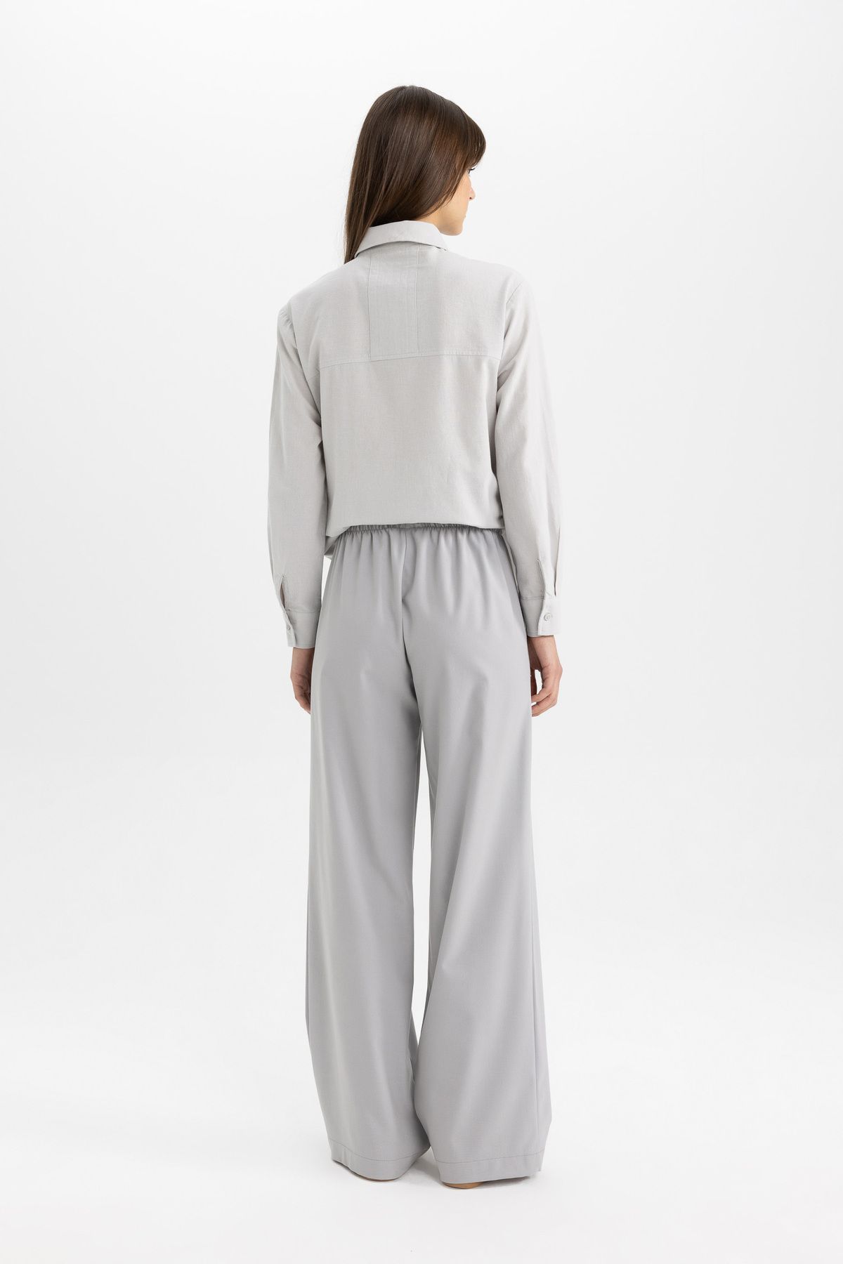 DeFacto-Pantaloni Palazzo, drepti, de bază, cu șireturi, cu picior lat, cu talie elastică C5628ax24sp 5