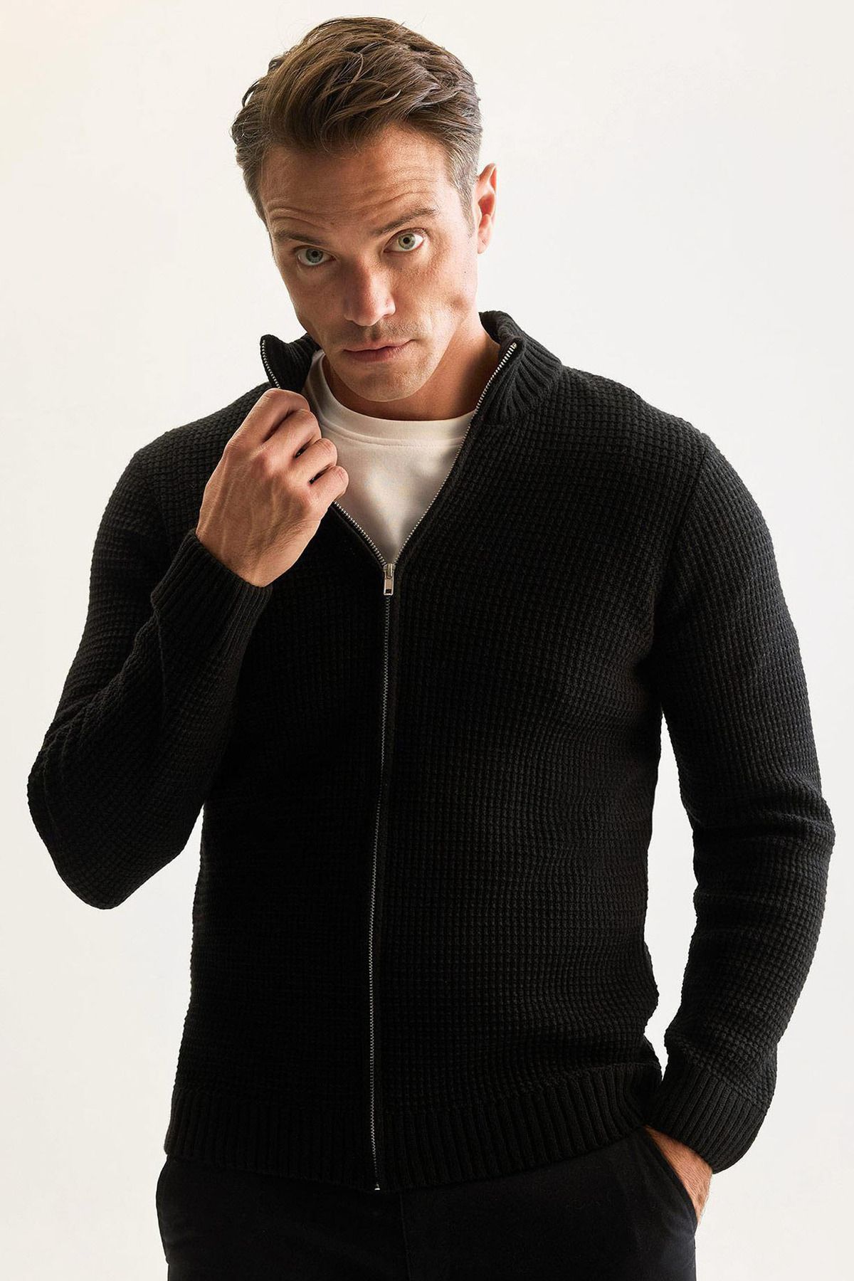 DeFacto-Regular Fit Half Turtleneck Cardigan 1